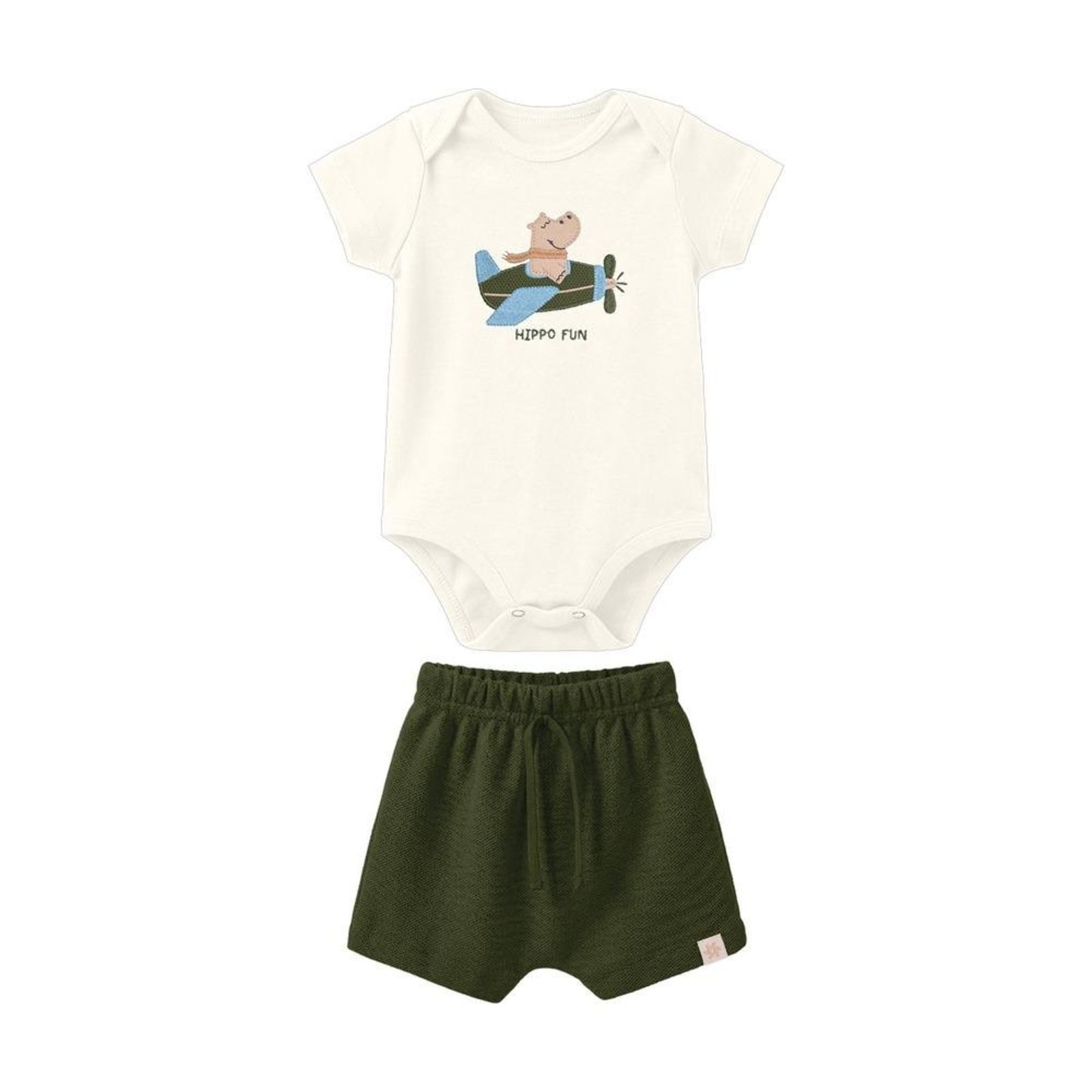 Infantil - Conjunto Body Manga Curto Shorts Brandili Branco Verde G Verde