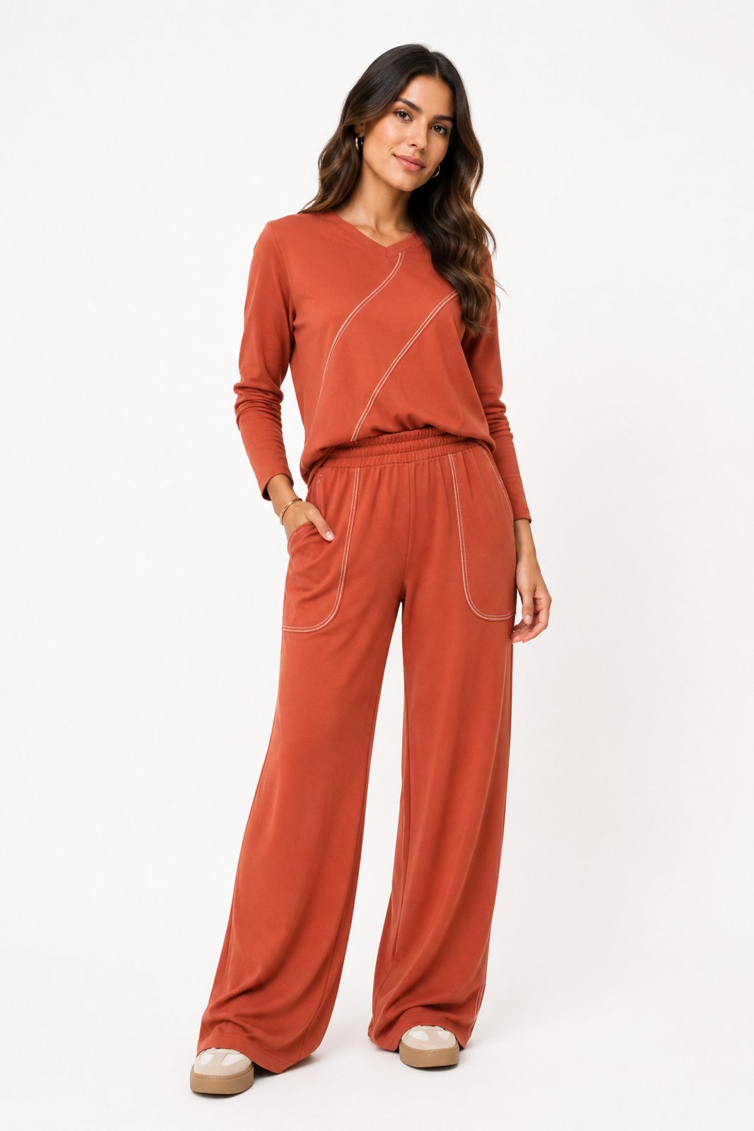 Conjunto Feminino D Bell Outlet Fashion Com Recortes Laranja Coral