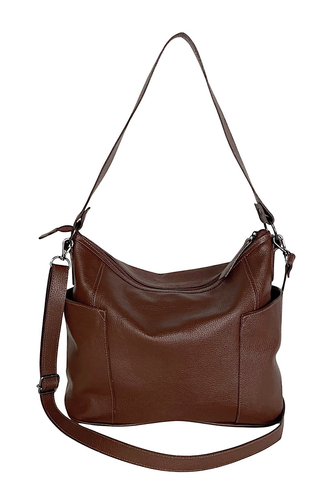 Bolsa Feminina Hobo em Couro Legítimo Floater Marrom com Bolsos para Celular