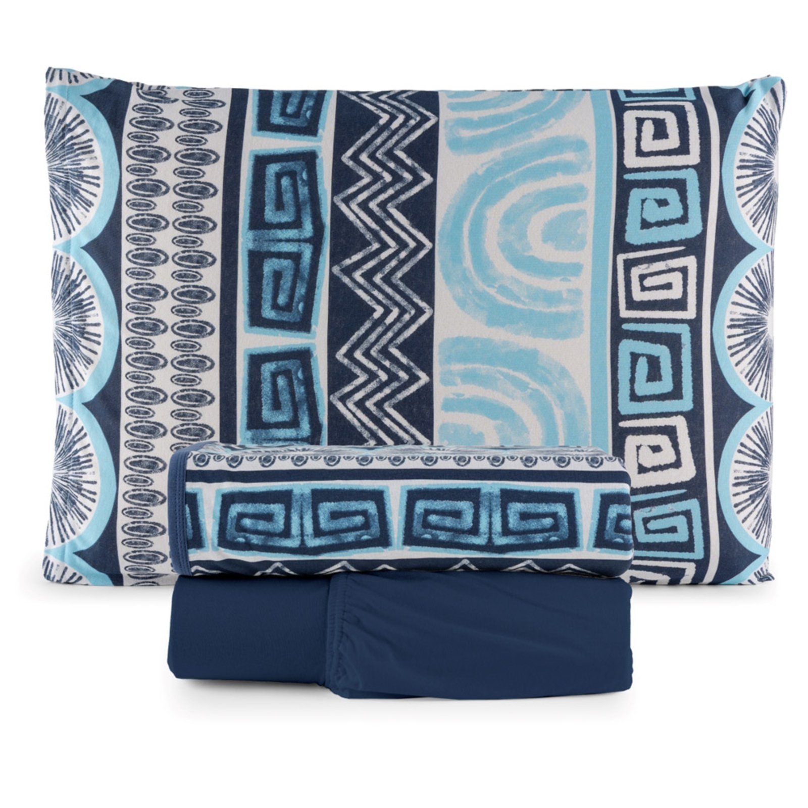 Jogo Cama Lençol Casa Scarpa Sonnet Solteiro Malha Estampada Algodão 3 Peças - Geométrico - Azul Marinho