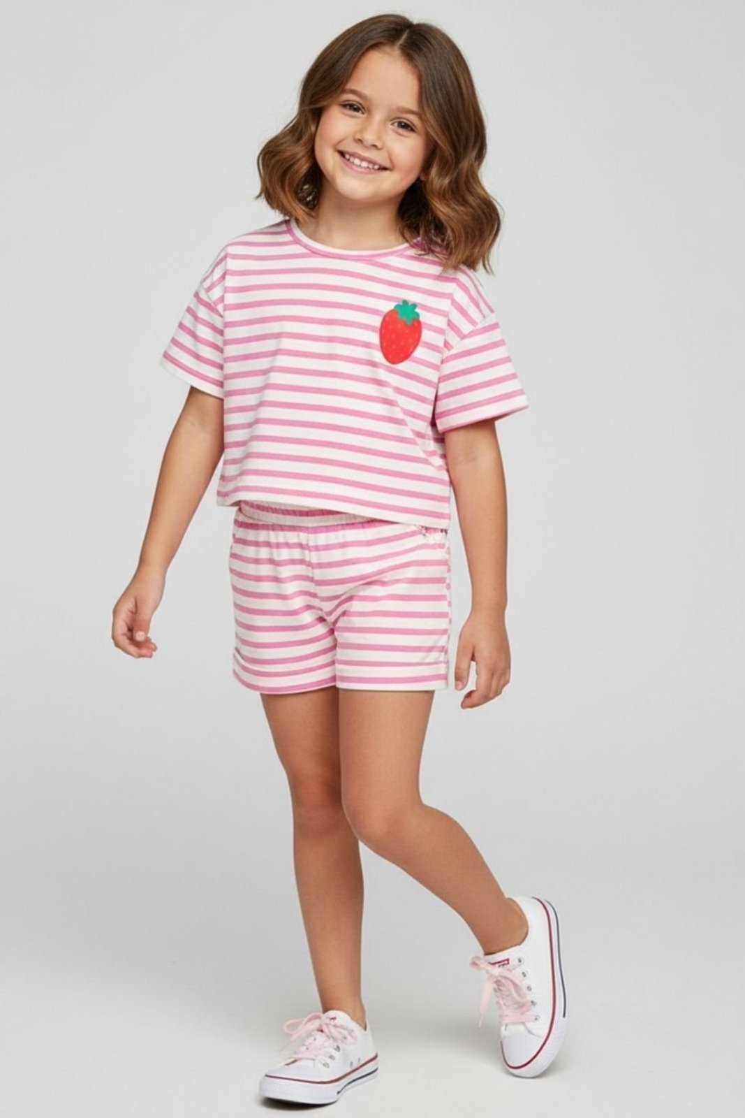Infantil - Conjunto Bem Vestir Feminino Listras Rosa