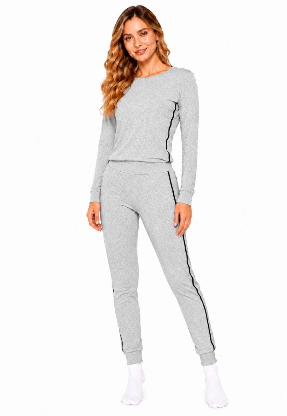 Pijama Feminino Manga Longa Maria Paes Mescla