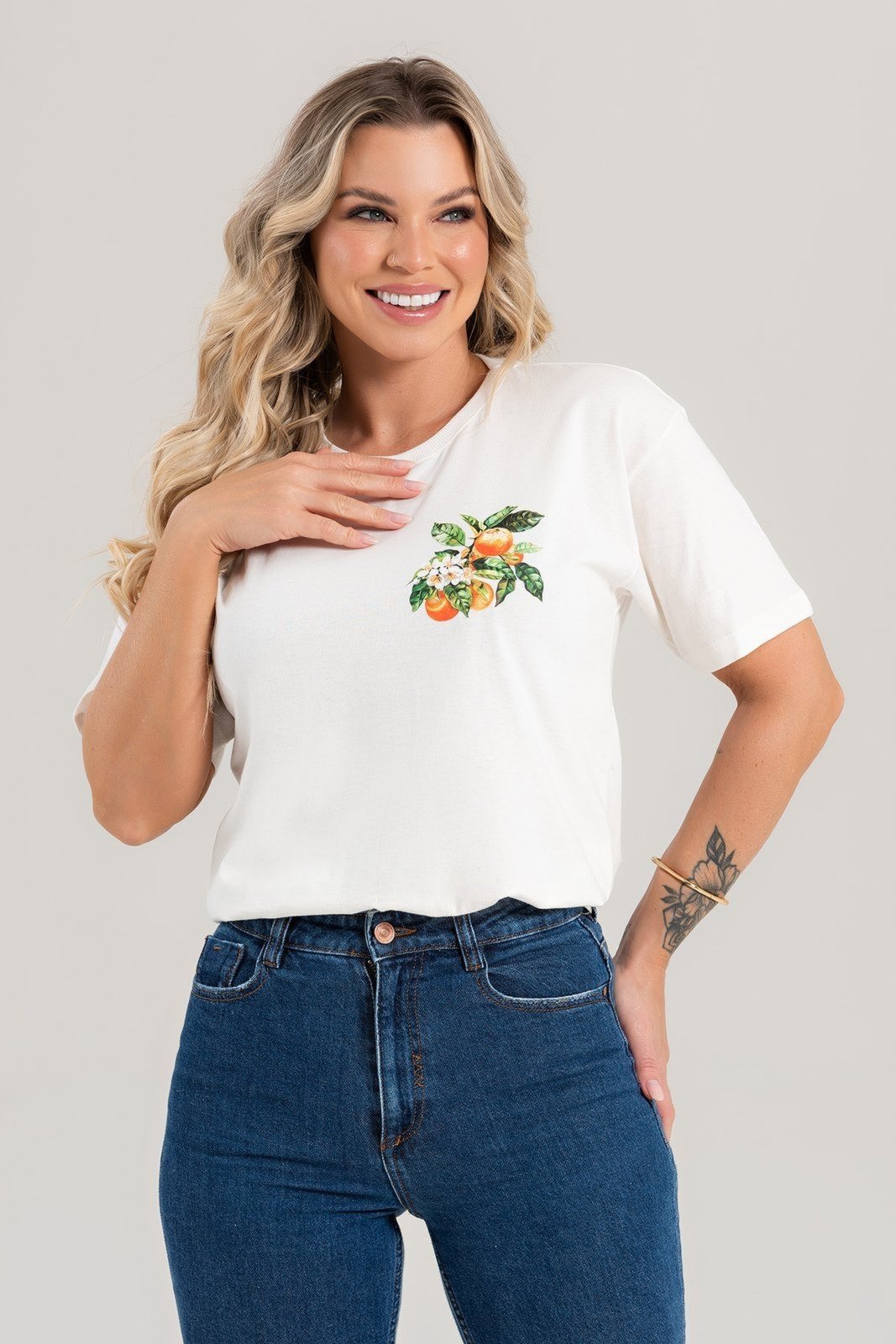 Blusa Feminina Oversized Cianitas Off Estampa Orange Paradise