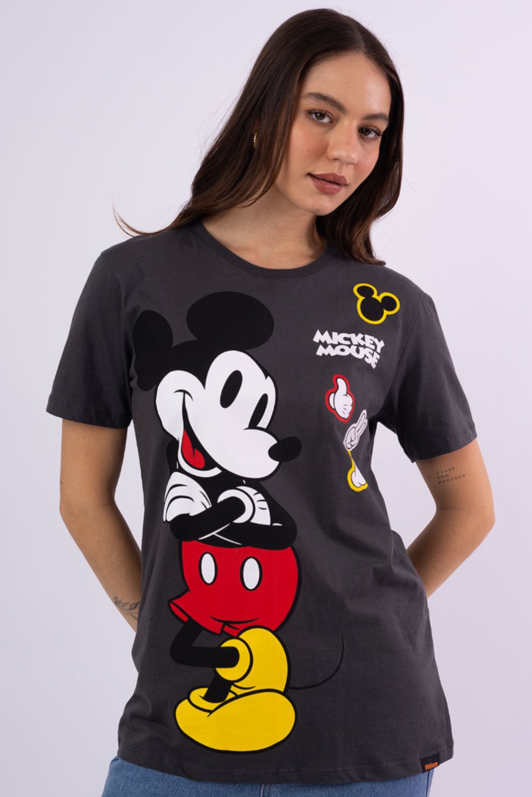 Vista 2 Camiseta Disney Mickey Mouse Stickers Camiseta Disney Mickey Mouse Stickers PITICAS cinza PITICAS cinza