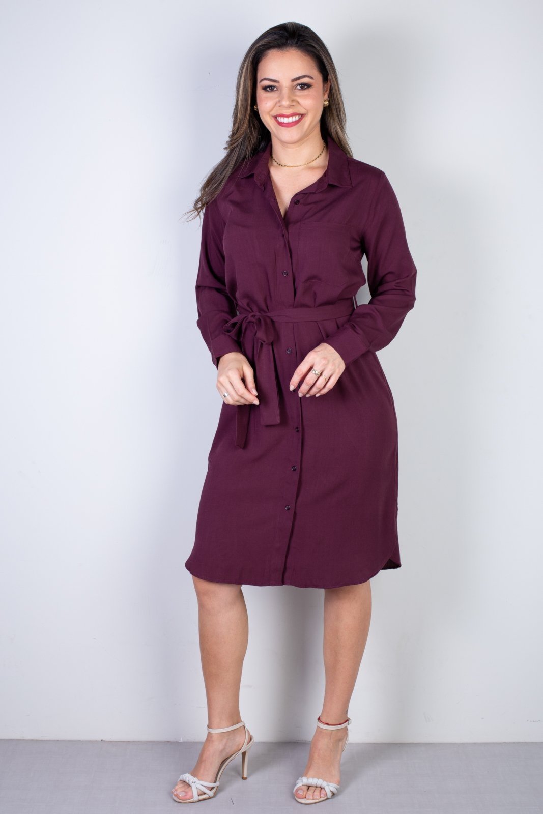Vestido Enluaze Chemise Manga Longa 51313 – Bordô