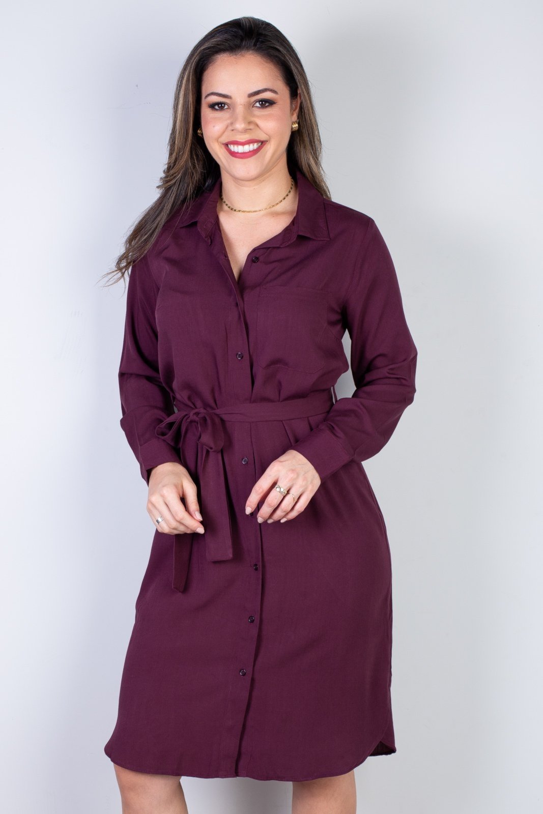Vista 3 Vestido Enluaze Chemise Manga Longa 51313 bordô Enluaze bordô