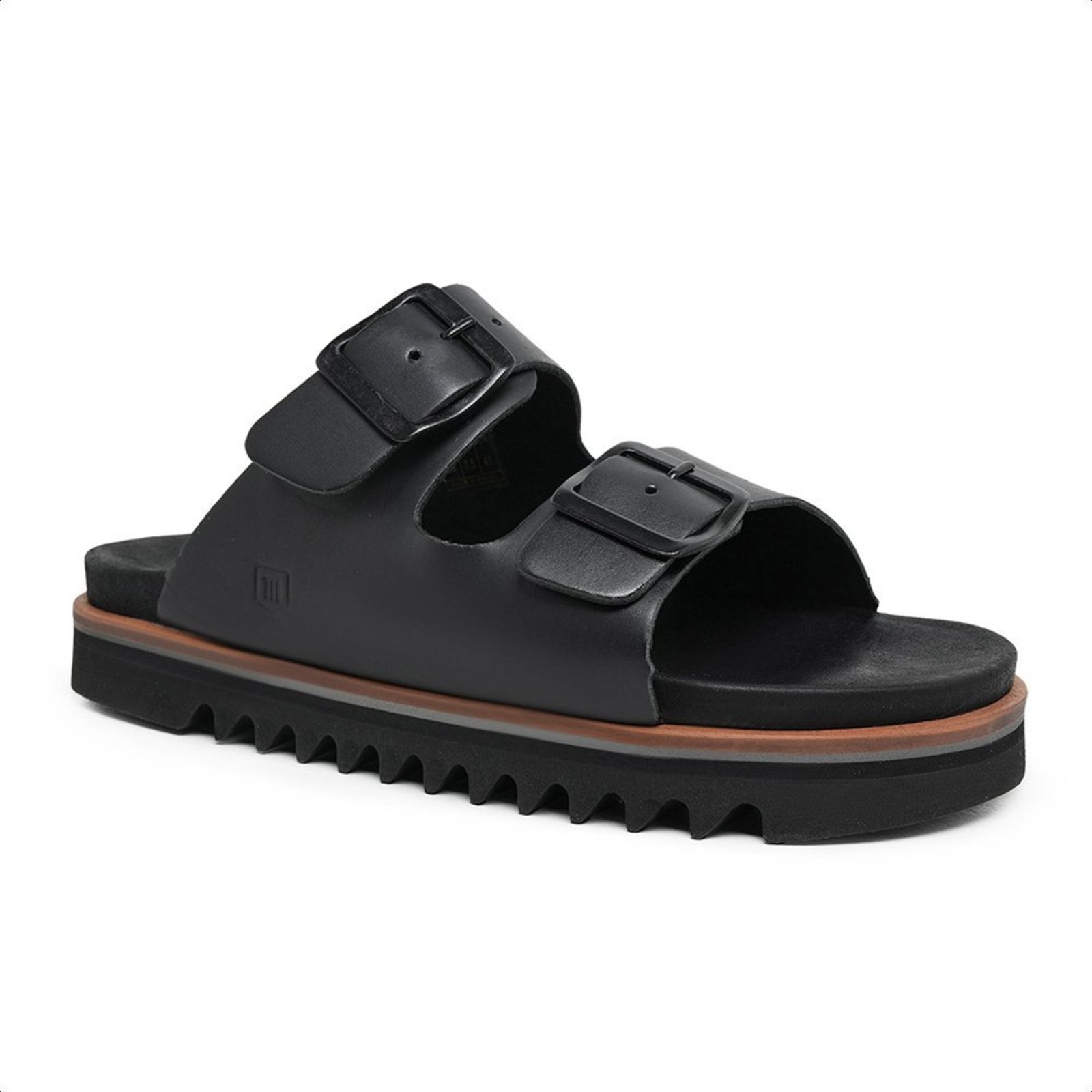 Chinelo Masculina Malbork em Couro Preto Confortável com Duas Fivelas 000898P