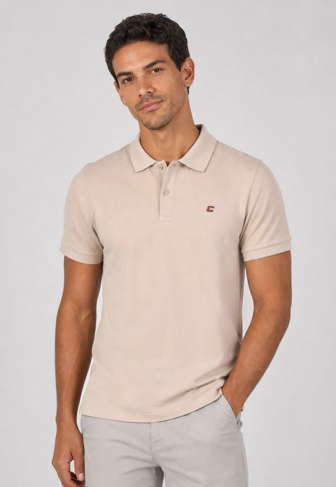 Camisa Polo Masculina Colcci Logo Bege