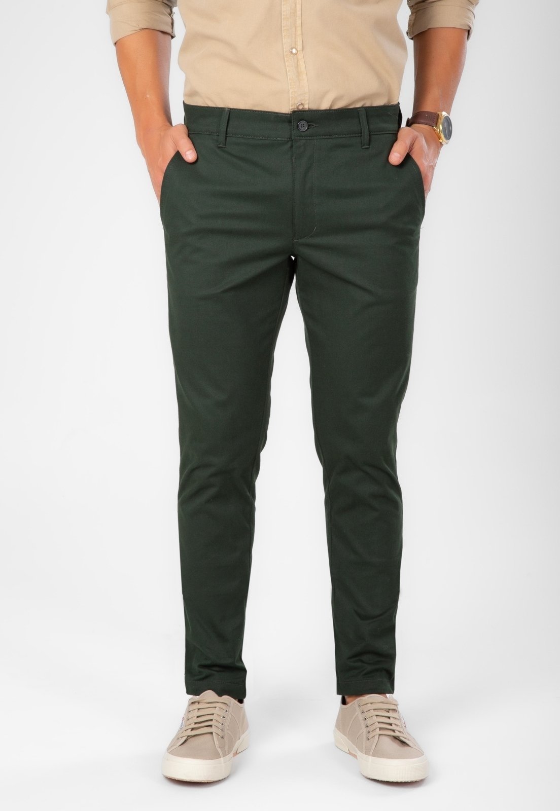 Vista 3 Calça Traymon Skinny Algodão Egípcio Musgo verde Traymon verde