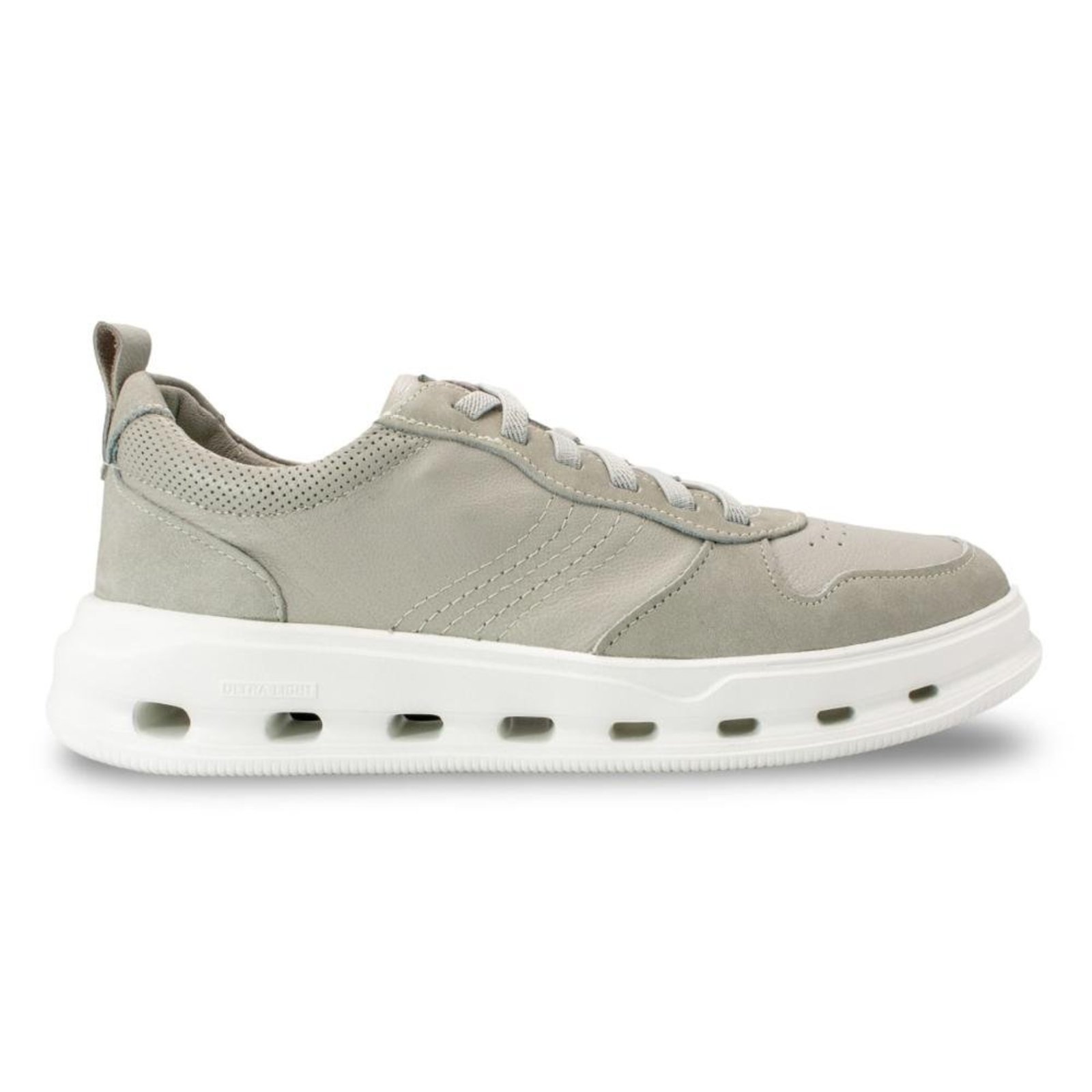 Tênis de Couro Democrata Masculino Groove Full Light 240701 Cinza