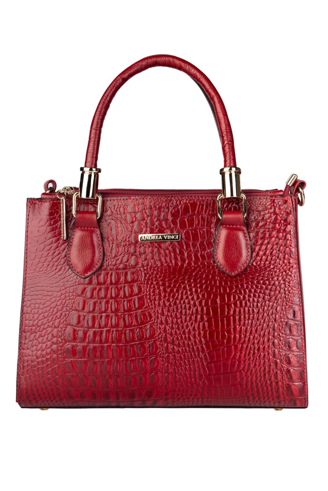 Bolsa Andrea Vinci Grande De Couro Croco Estruturada Emilia – Vermelho