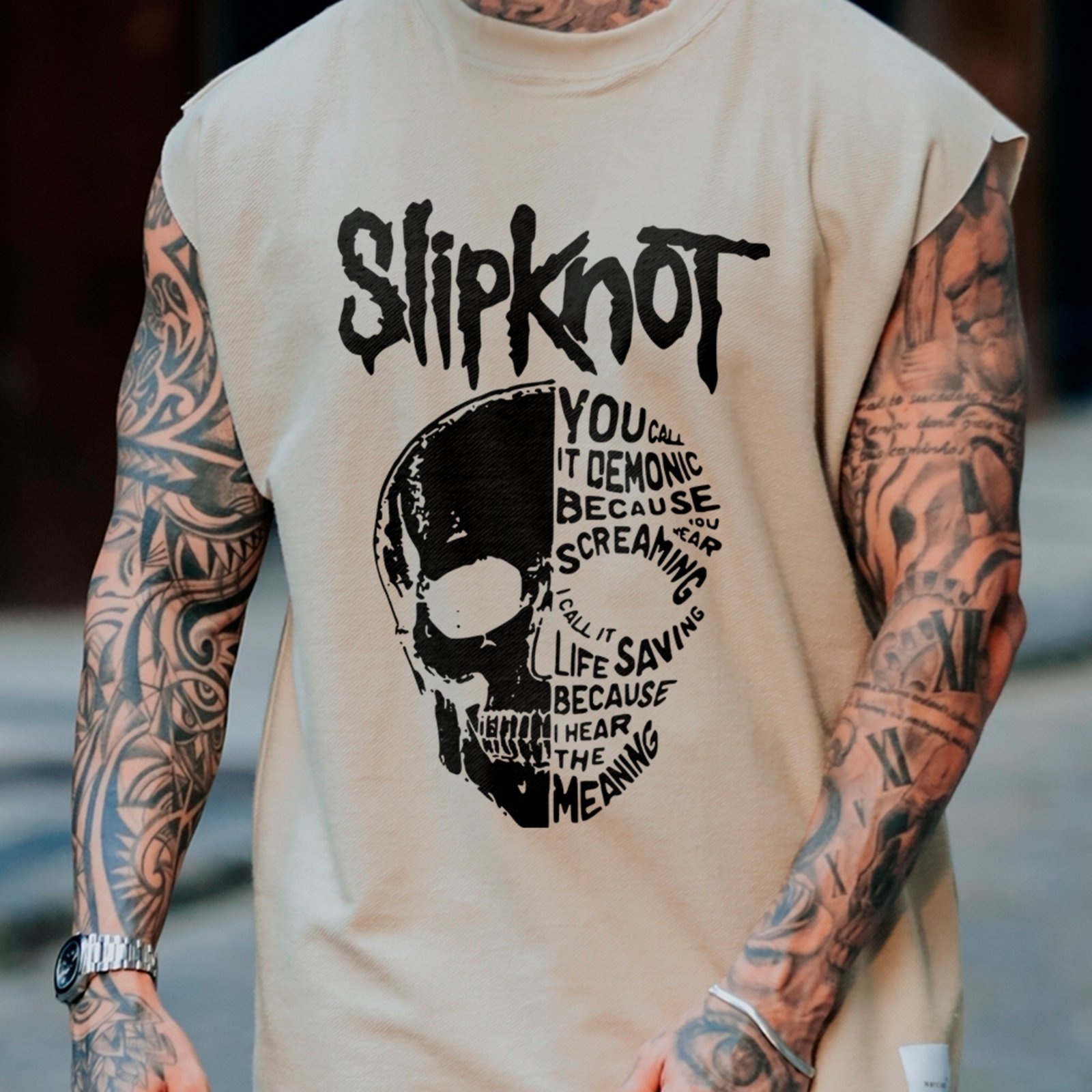 Camiseta Regata Machão Banda Slipknot Caveira Metal Moda Urbana Estilo Off White