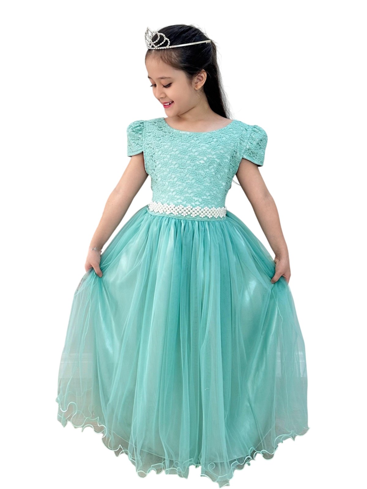 Infantil - Vestido Longo Festa Verde Menta Formatura Casamento Dama Daminha Social Menina Juvenil Pérolas Brilho Juvenil Princesa Rodado Florista Aniversário Luxo