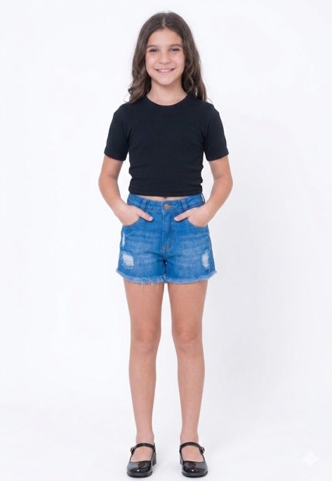 Infantil - Shorts Jeans Desfiado Meninas Azul