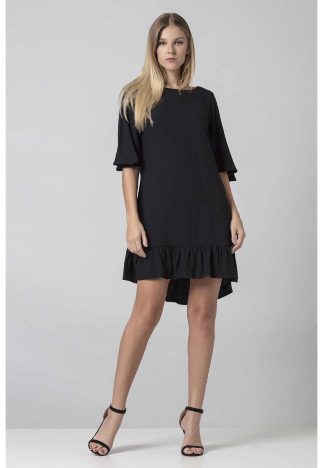 Vestido Curto Viscose Amazonia Vital Babados Preto