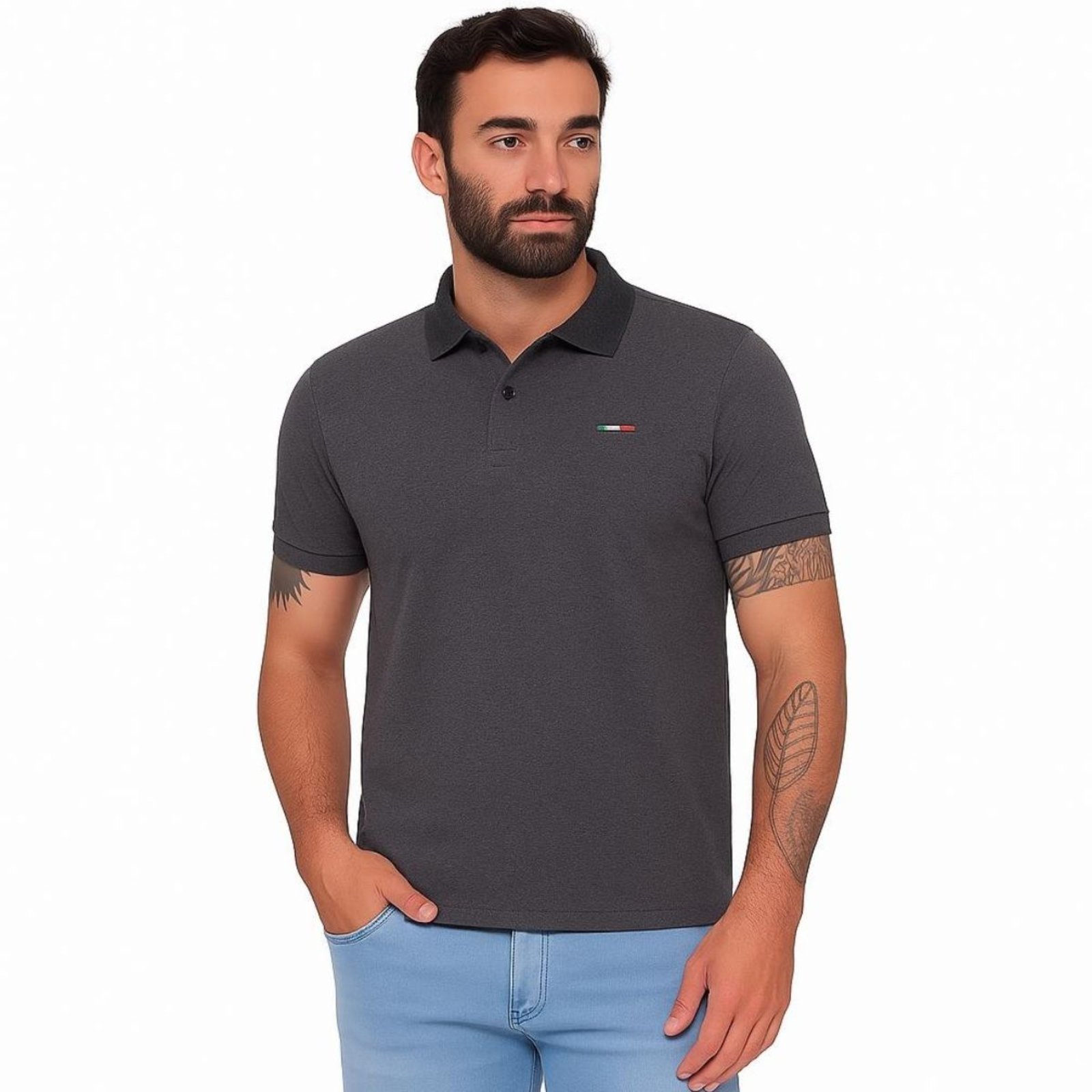 Camisa Polo Industrie Masculina Básica Industrie Piquet no Estilo Tommy Bordado Itália Preto