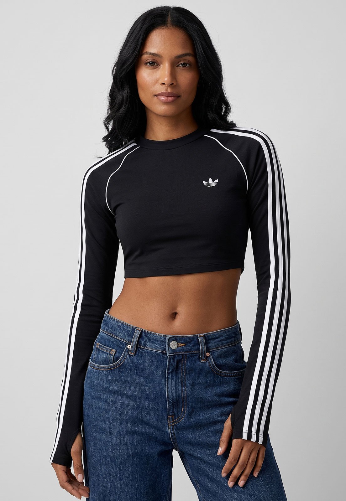 Camiseta Feminina adidas Originals Cropped 3 Listras Preta