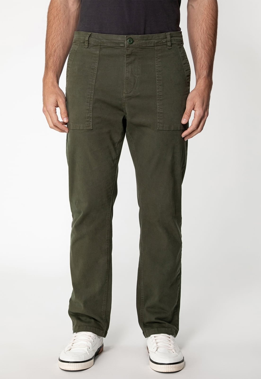 Calça Guess Sarja Reta Bolso Chapado Verde Escuro