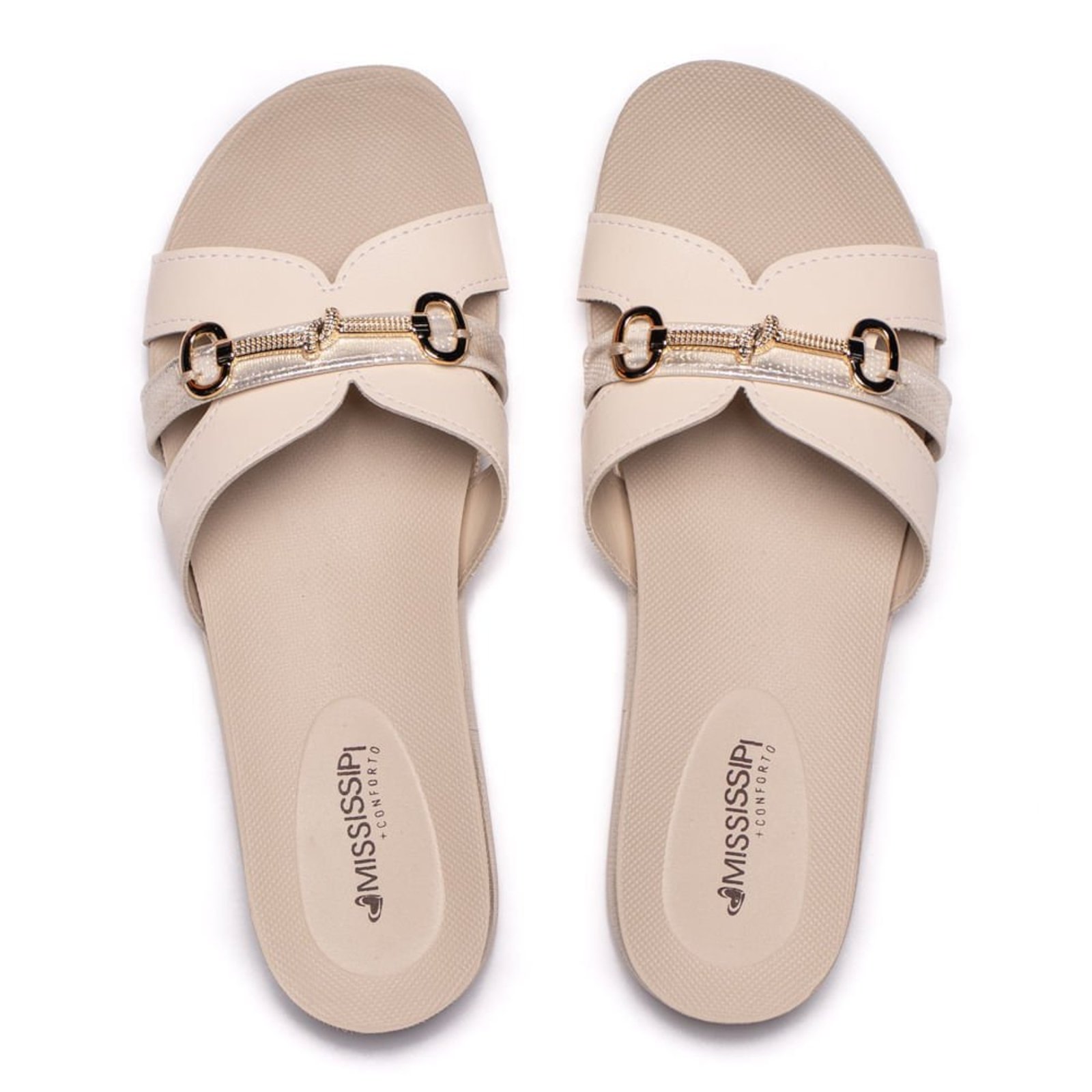 Chinelo Slide Feminino Mississipi Flatform Glitter Bege