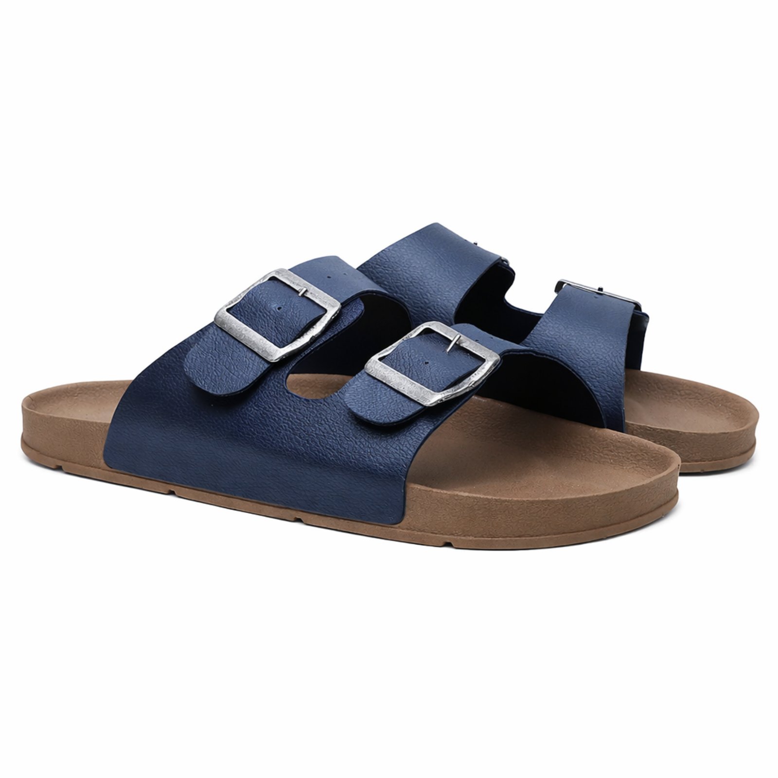 Chinelo Flat Unissex Anna Andrade Rasteira Casual Conforto Fivelas Ajustáveis Azul Marinho