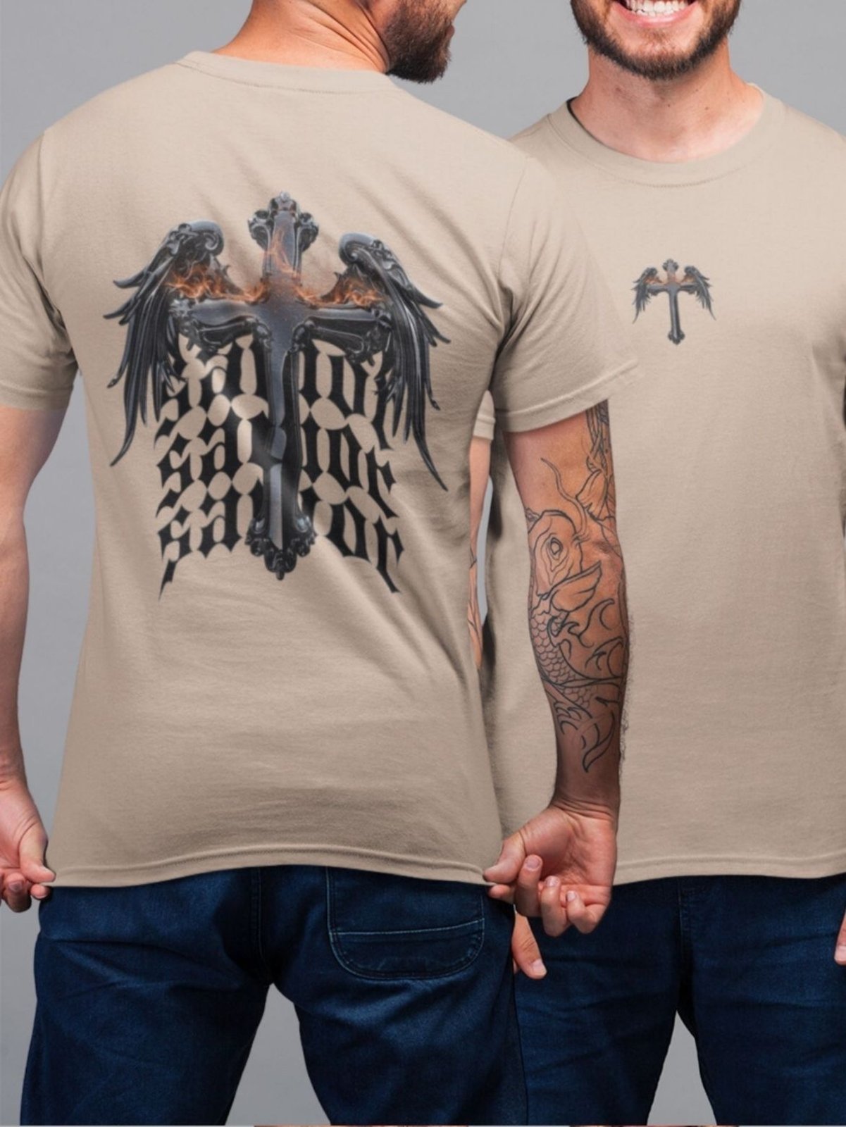 Camiseta Básica Masculina GuGi Crucifixo Cristão Asas Caqui