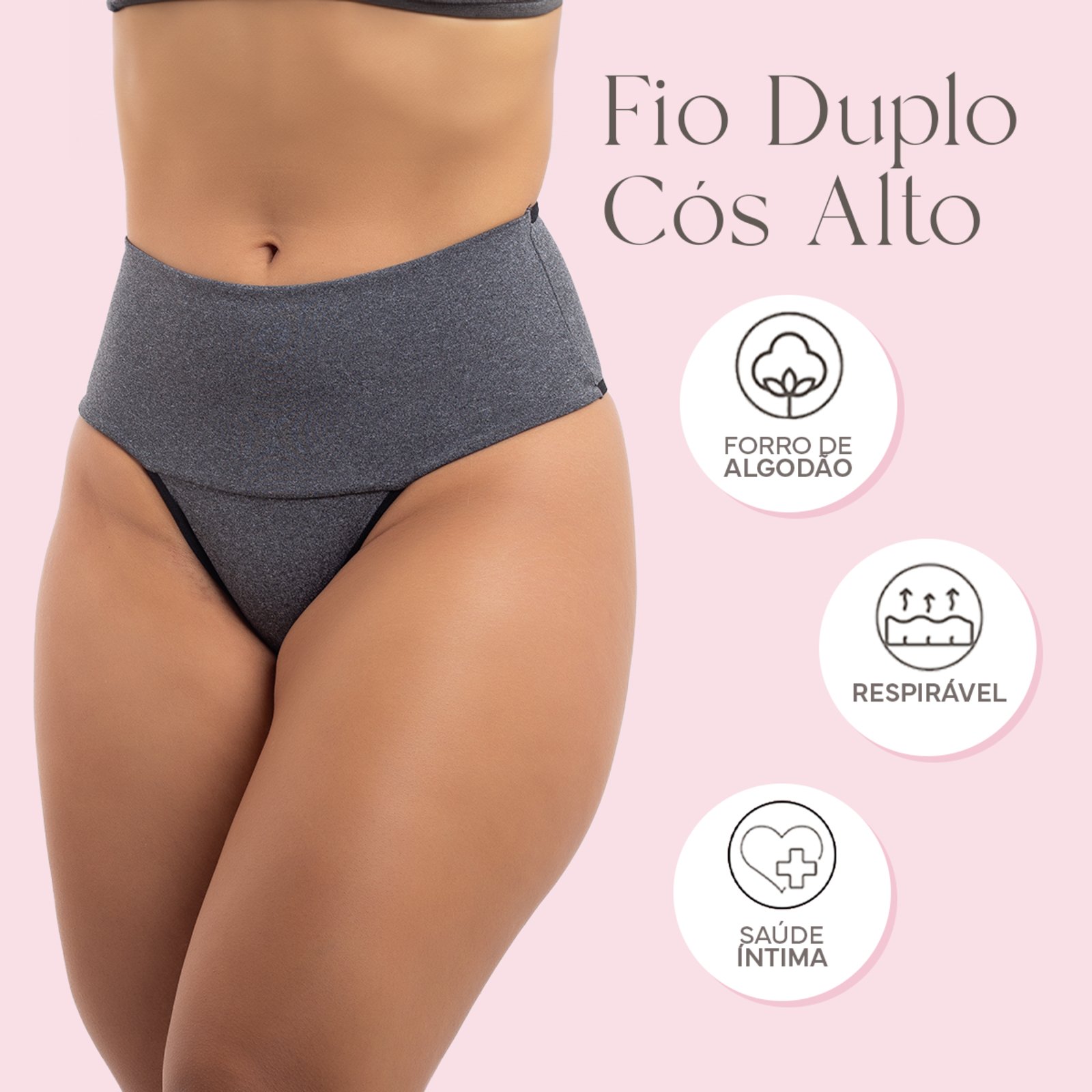 Kit 3 Calcinha Power Fitness Cintura Alta Compressão para Barriga