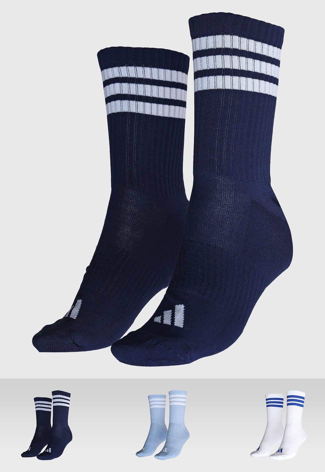Vista 2 Kit 3 Pares de Meias Feminina adidas Performance 3S ESS Crew Azul-Marinho azul marinho adidas performance azul marinho