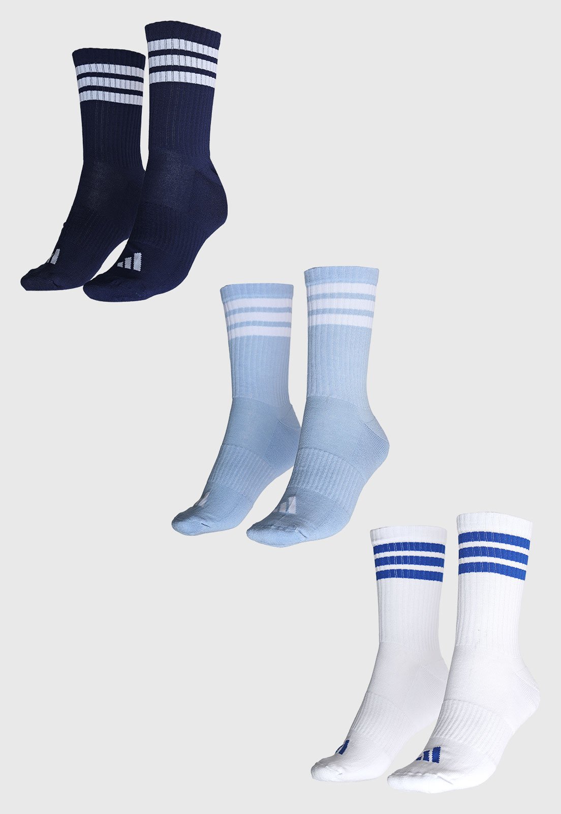 Vista 3 Kit 3 Pares de Meias Feminina adidas Performance 3S ESS Crew Azul-Marinho azul marinho adidas performance azul marinho