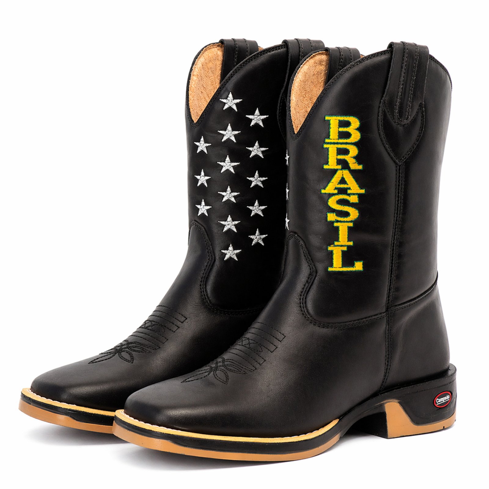 Bota Couro Masculina Texana Campero Country Brasil Preto