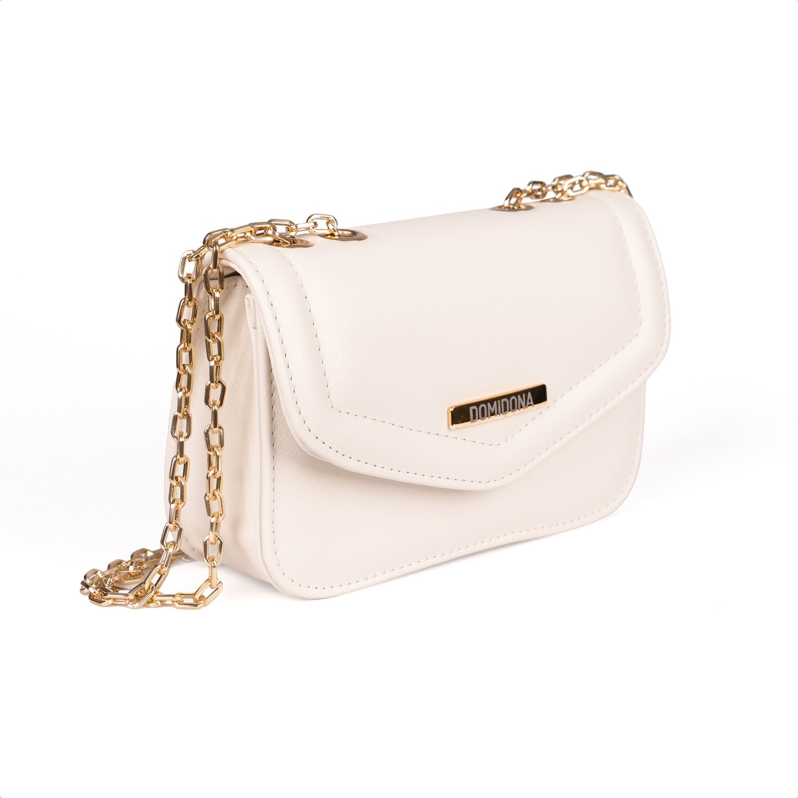 Vista 3 Bolsa Feminina Domidona Mini Bag Off White Pequena com Corrente Dourada off-white white Domidona off-white white
