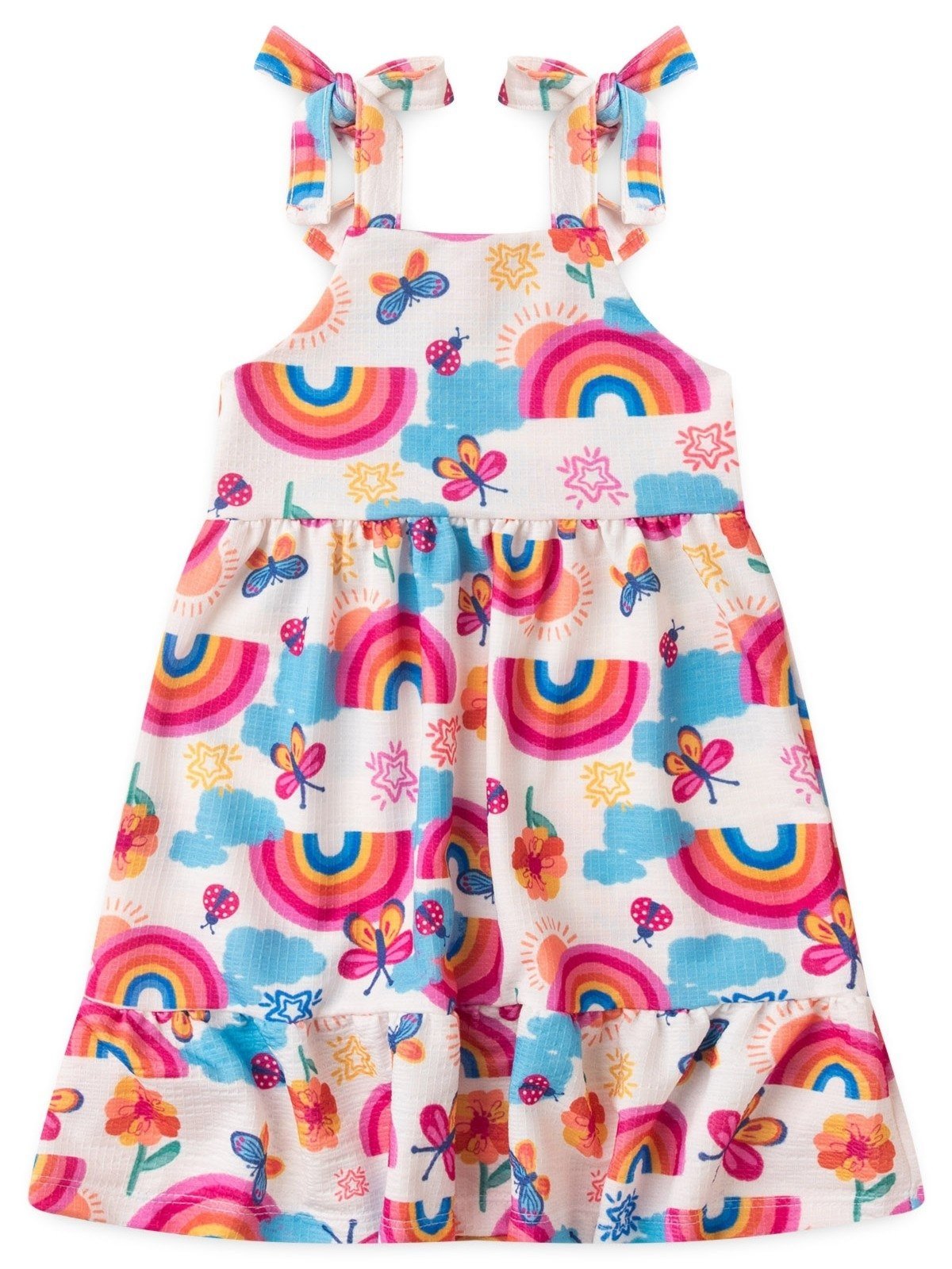 Infantil - Vestido Platinum Anarruga Arco-Íris Branco