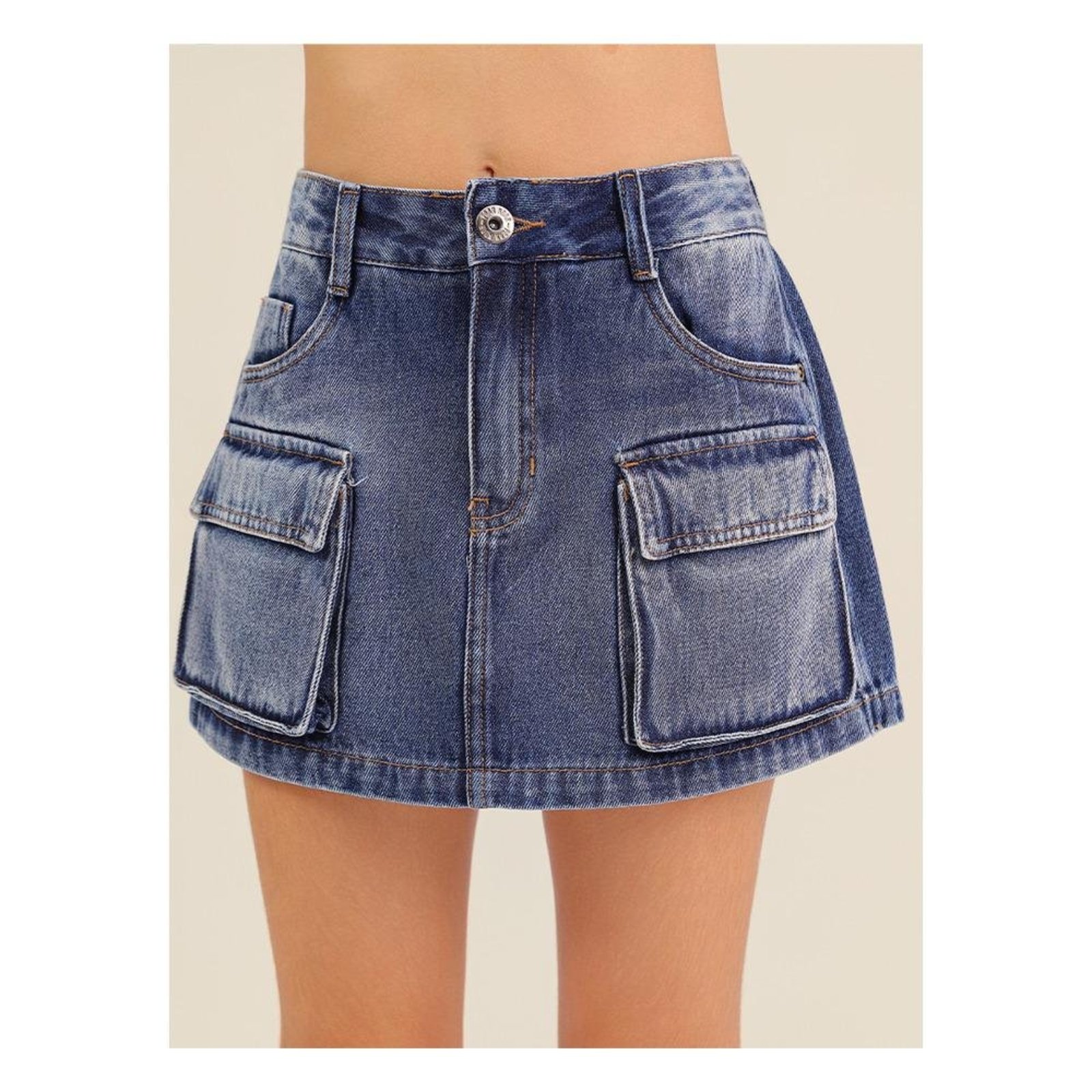 Infantil - Saia Jeans Cargo Curta com Bolsos Frontais POAH NOAH 10 Azul