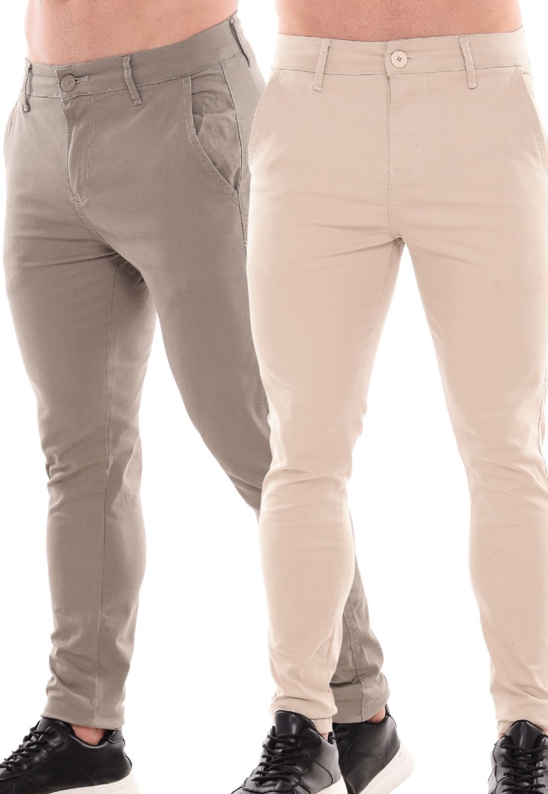 Kit 2 Calças Sarja Masculina Niha Jeans Confortável e Estilosa Bege E Cinza