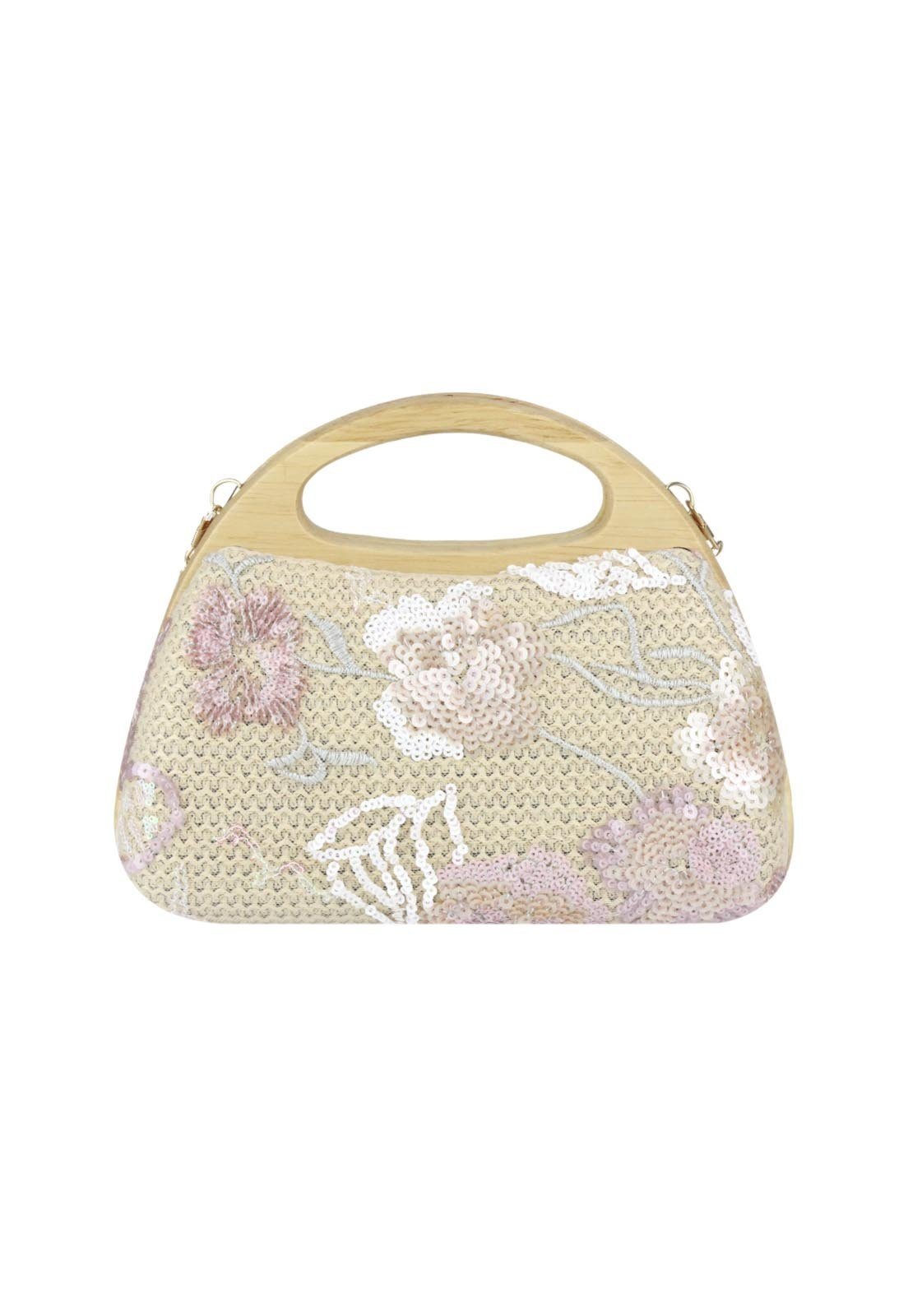 Clutch Nua Duza Madeira Bordado E Aplicações Bege