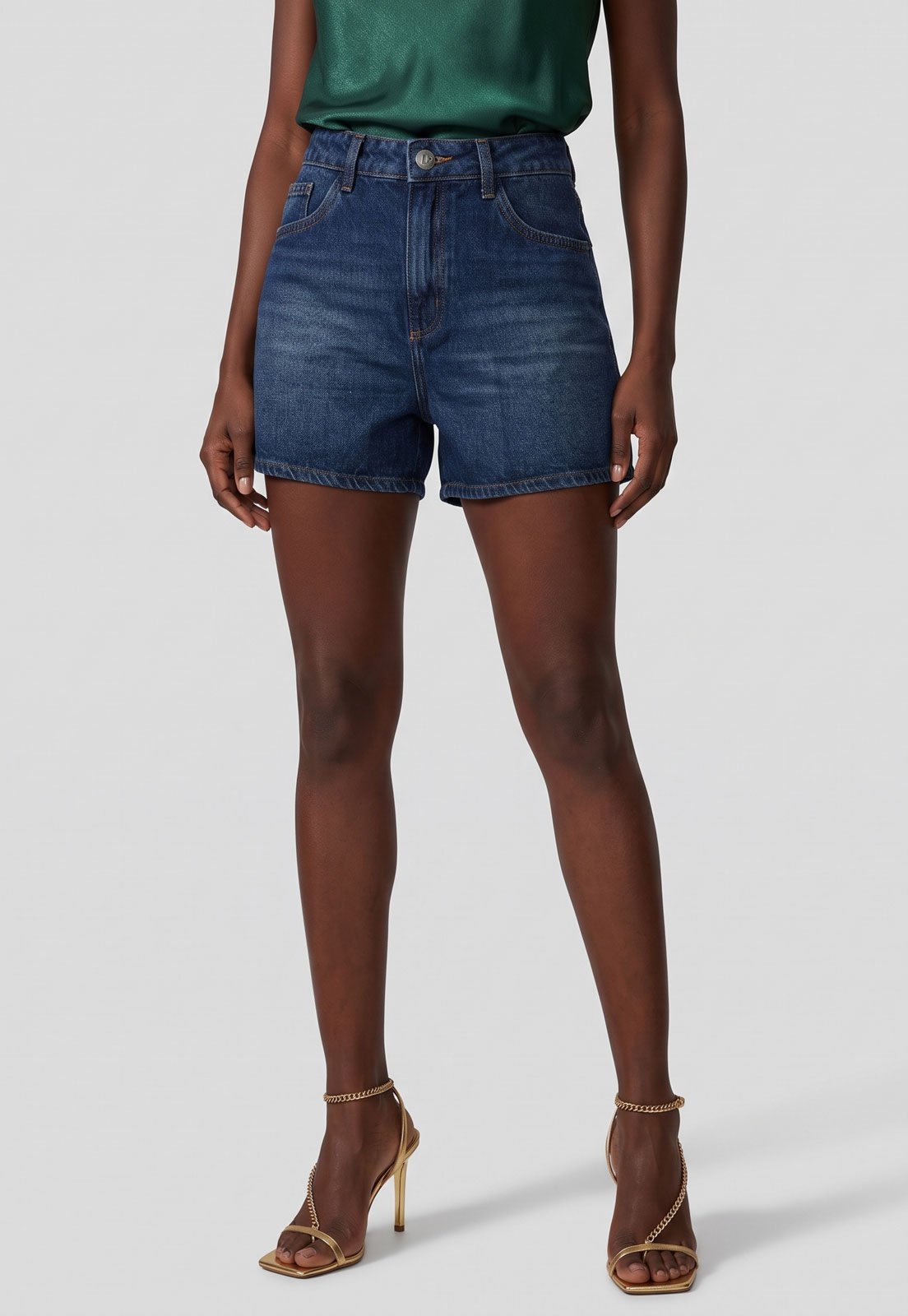 Short Feminino Lança Perfume Jeans Cintura Alta Azul