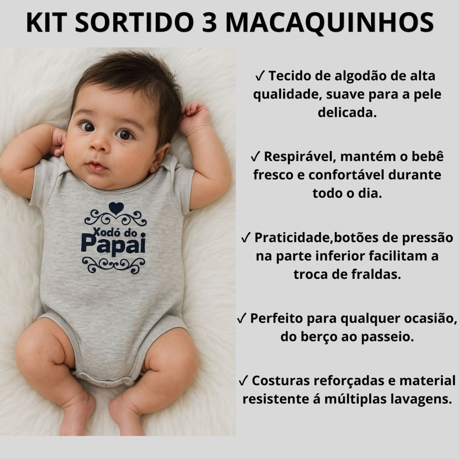 Vista 2 Infantil - Macaquinho Estampado Kit 3 Masculino Sortidos GKS multicolorido GKS multicolorido