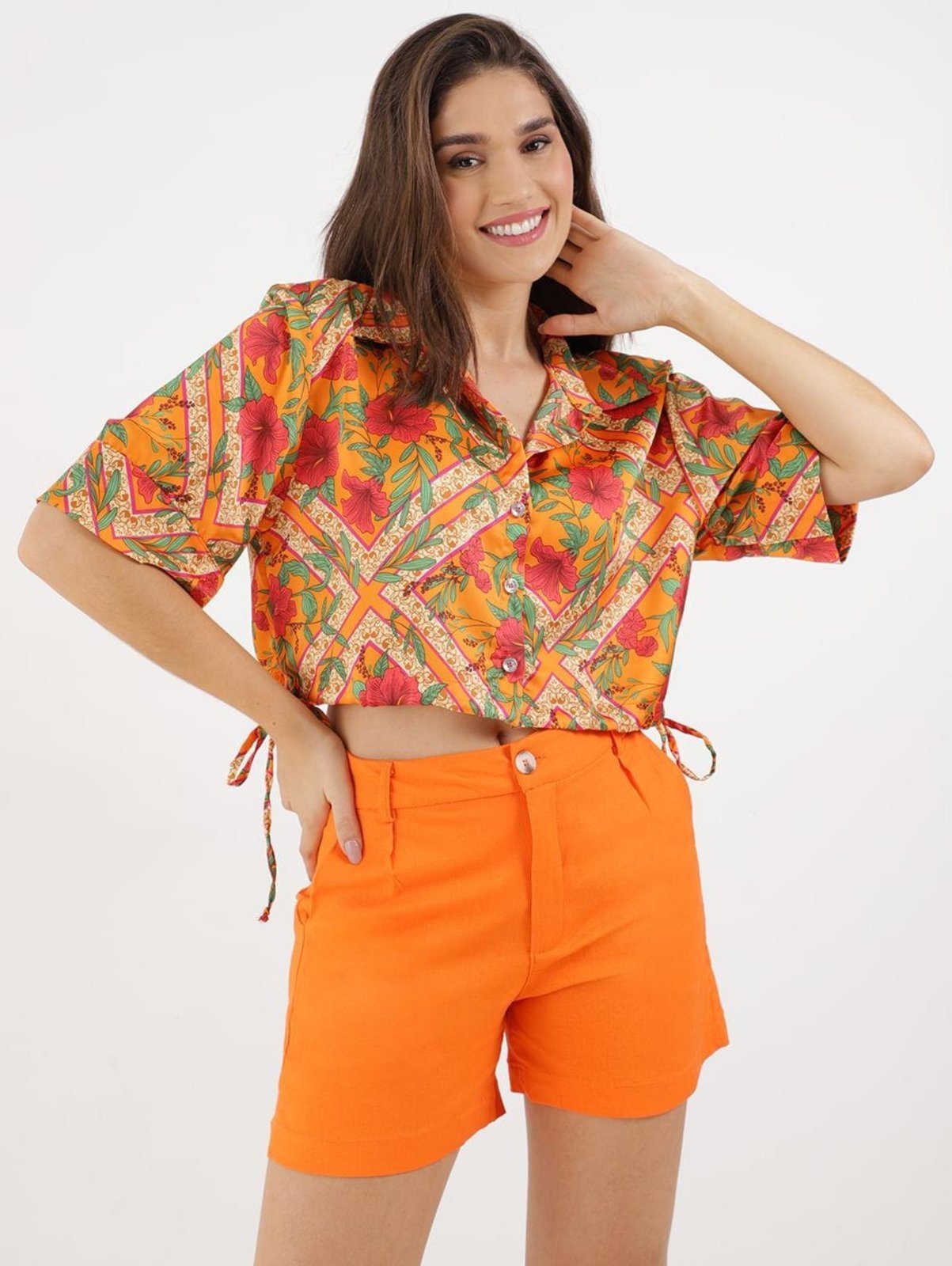 Vista 2 Camisa Manga 3/4 Estampada Autentique Feminina laranja Autentique laranja