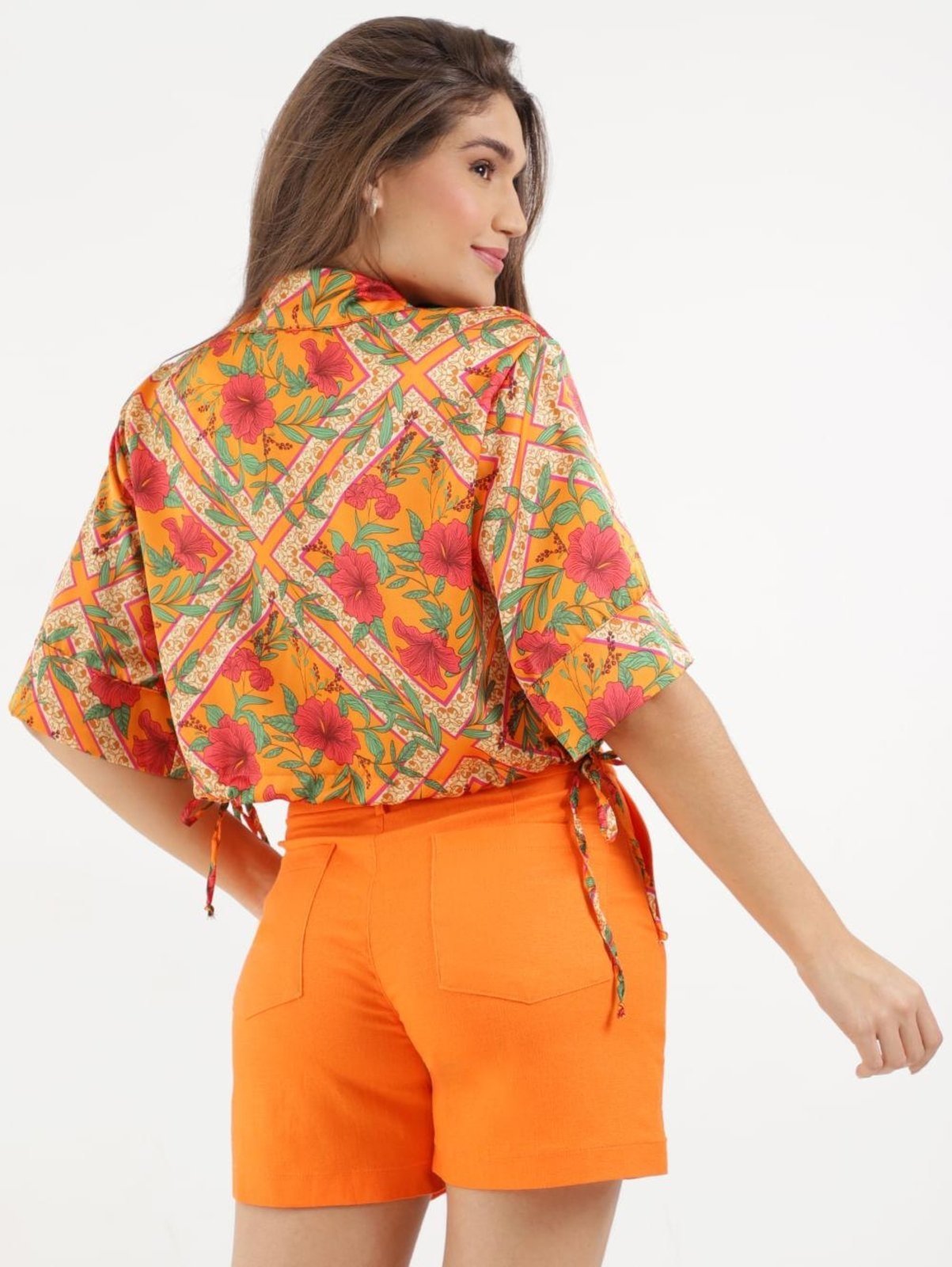 Vista 3 Camisa Manga 3/4 Estampada Autentique Feminina laranja Autentique laranja