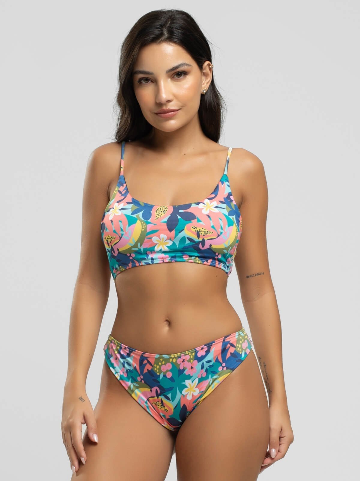 Biquini Faixa Calcinha Comum Estampado Proteção Uv 50+ Vicbela Flor