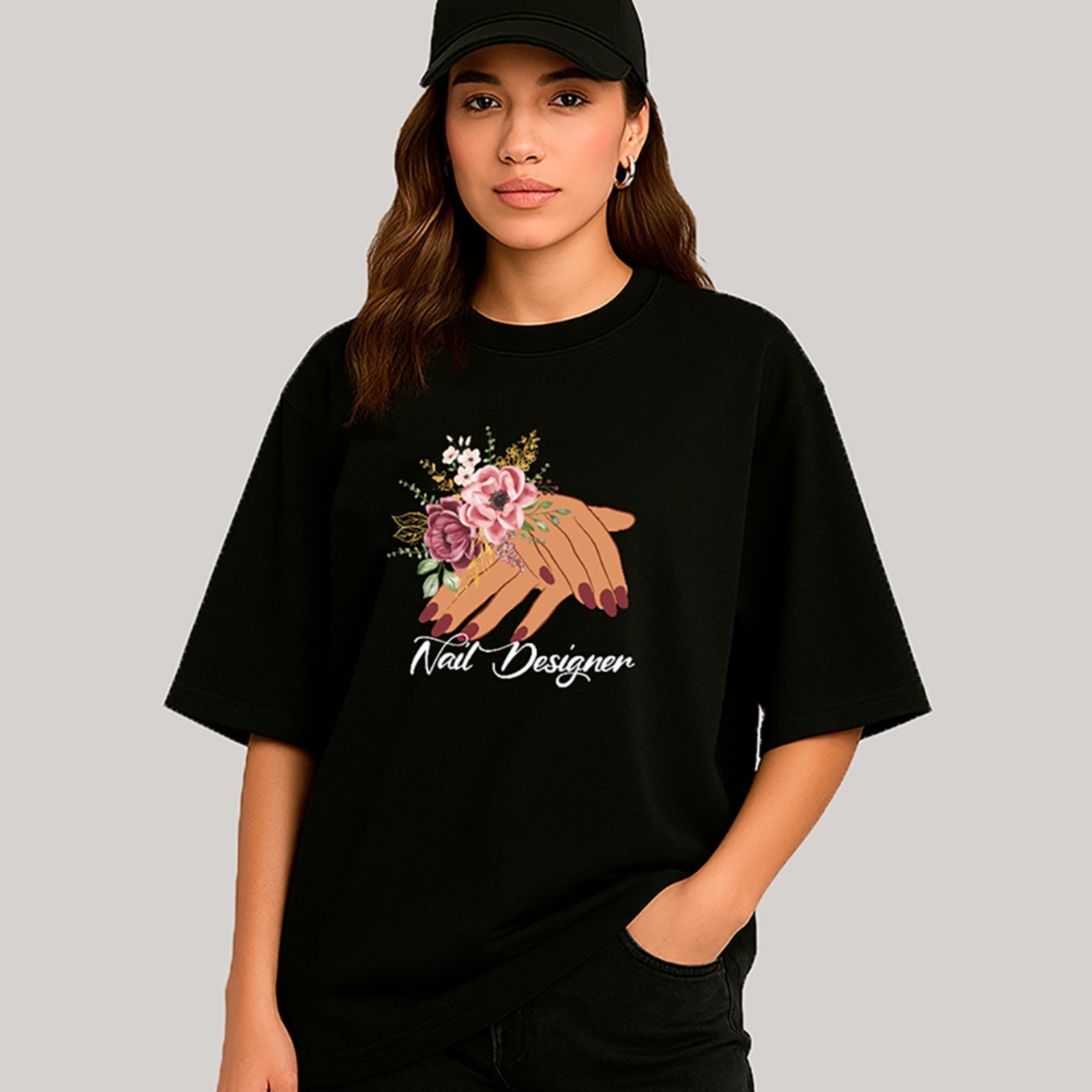 Vista 2 Camiseta Ousy Feminina Nail Designer Arte Floral Exclusiva Oversized marrom ousy marrom