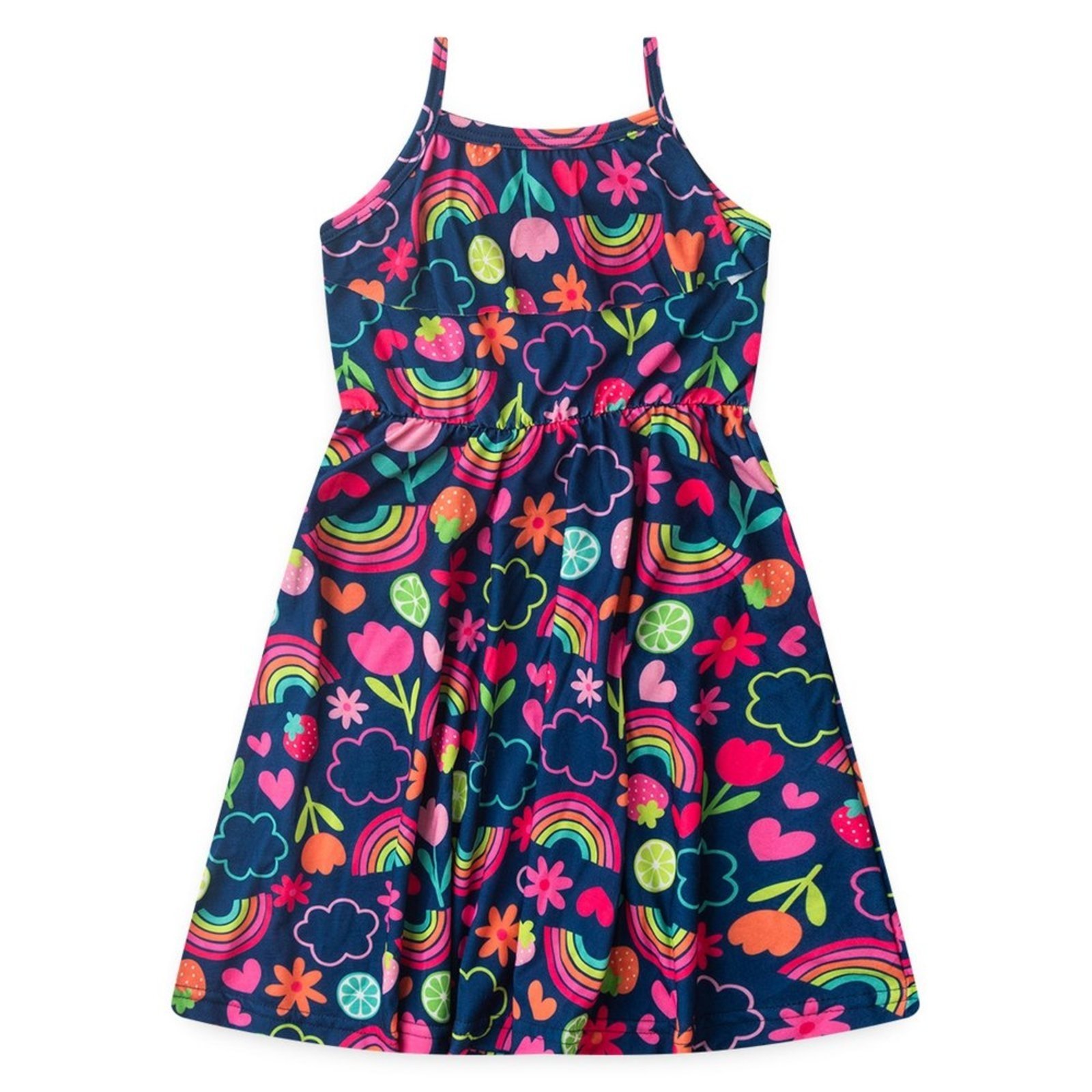 Vista 3 Infantil - Vestido Molekada Alcinha Verão Menina Marinho com Babado Jardim Frutado azul Molekada azul