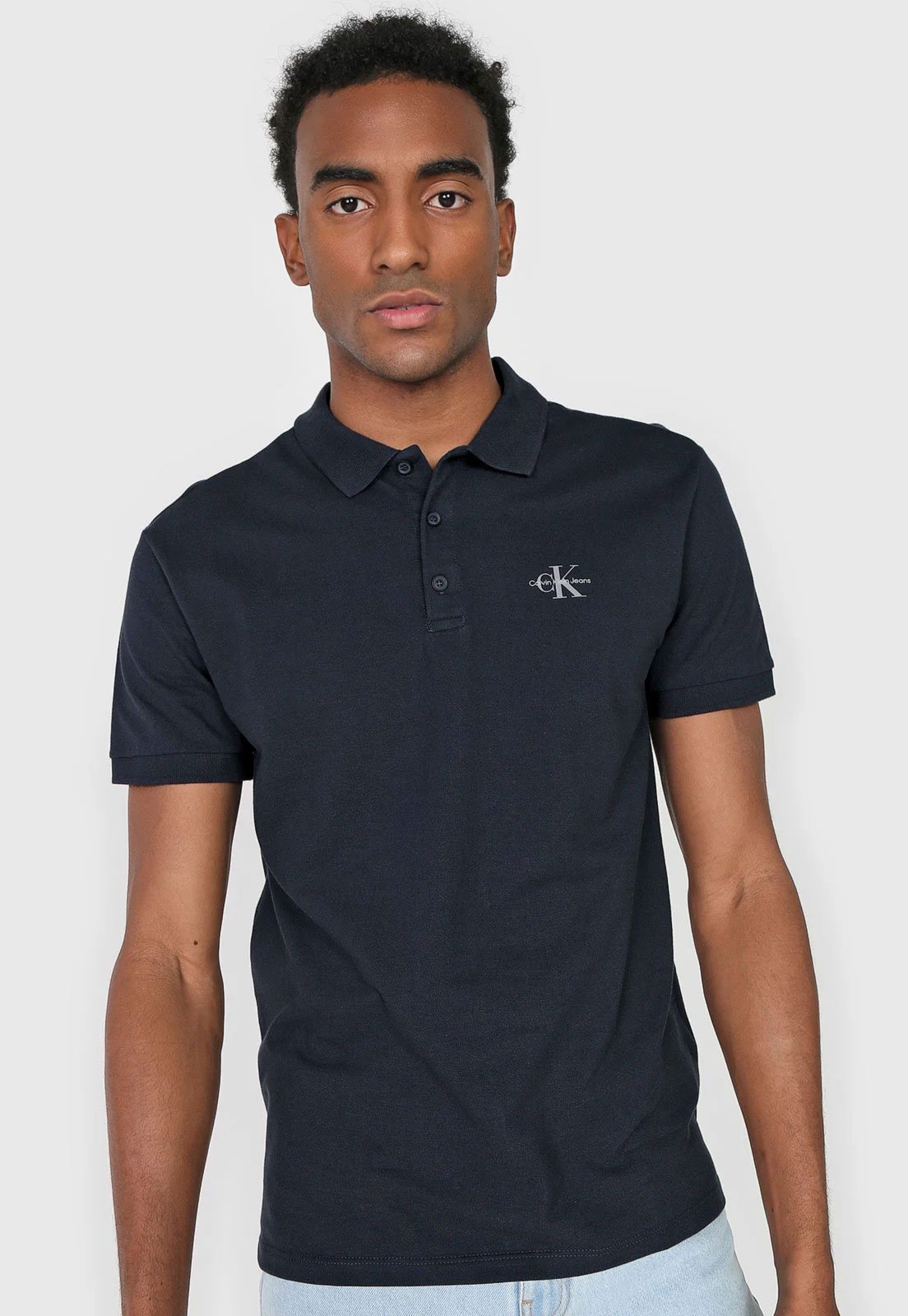 Camisa Polo Calvin Klein Jeans Reta Logo Azul-Marinho
