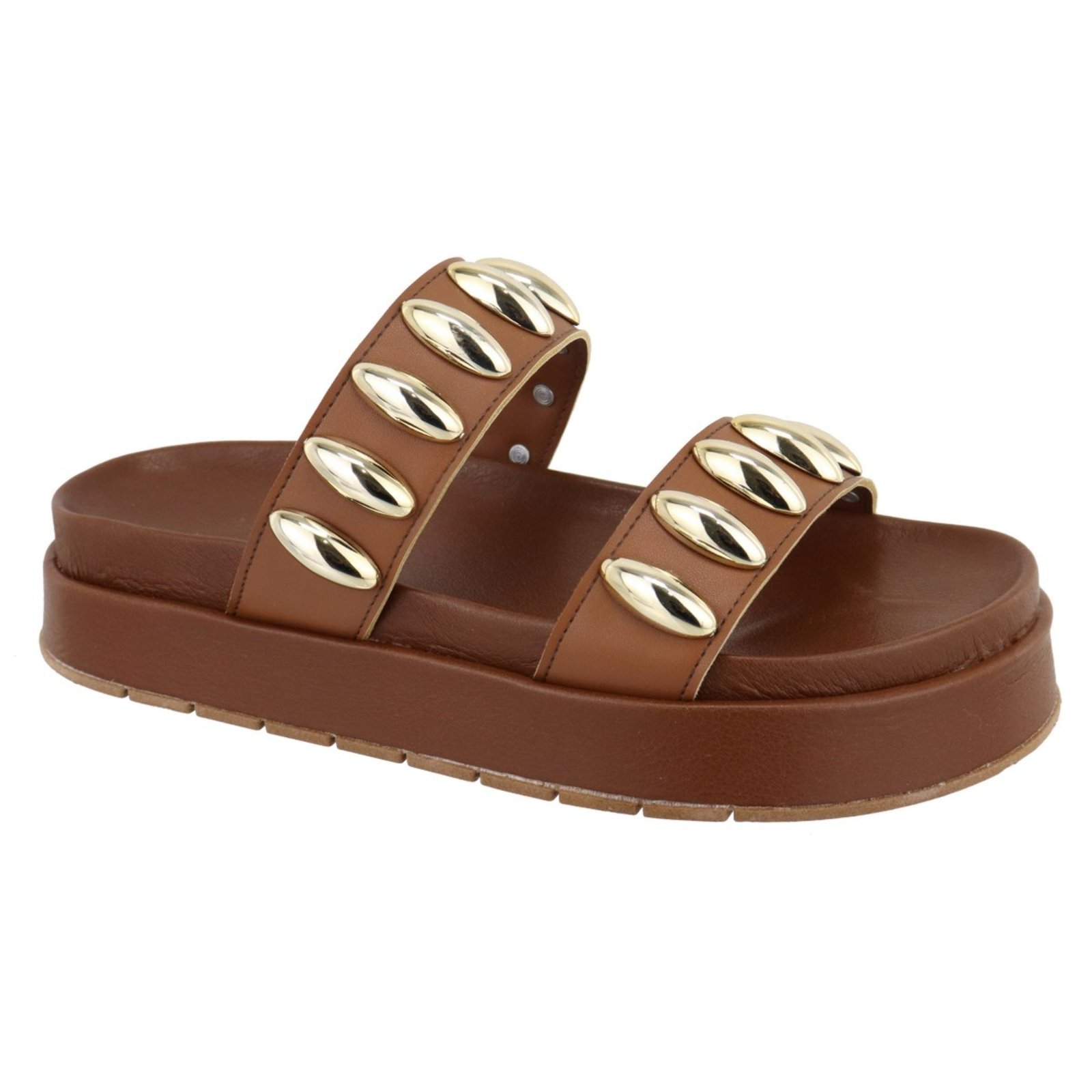 Sandalia Papete Flatform Feminina Caramelo Metais Sola Alta Tellini Store