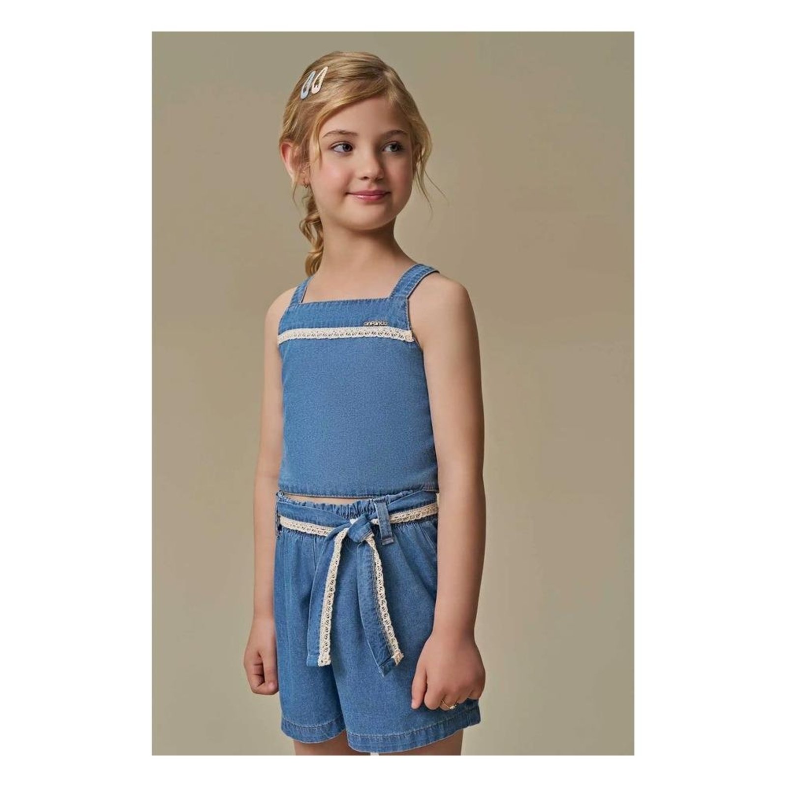 Infantil - Conjunto Menina Jeans Shorts Infanti 10 Azul