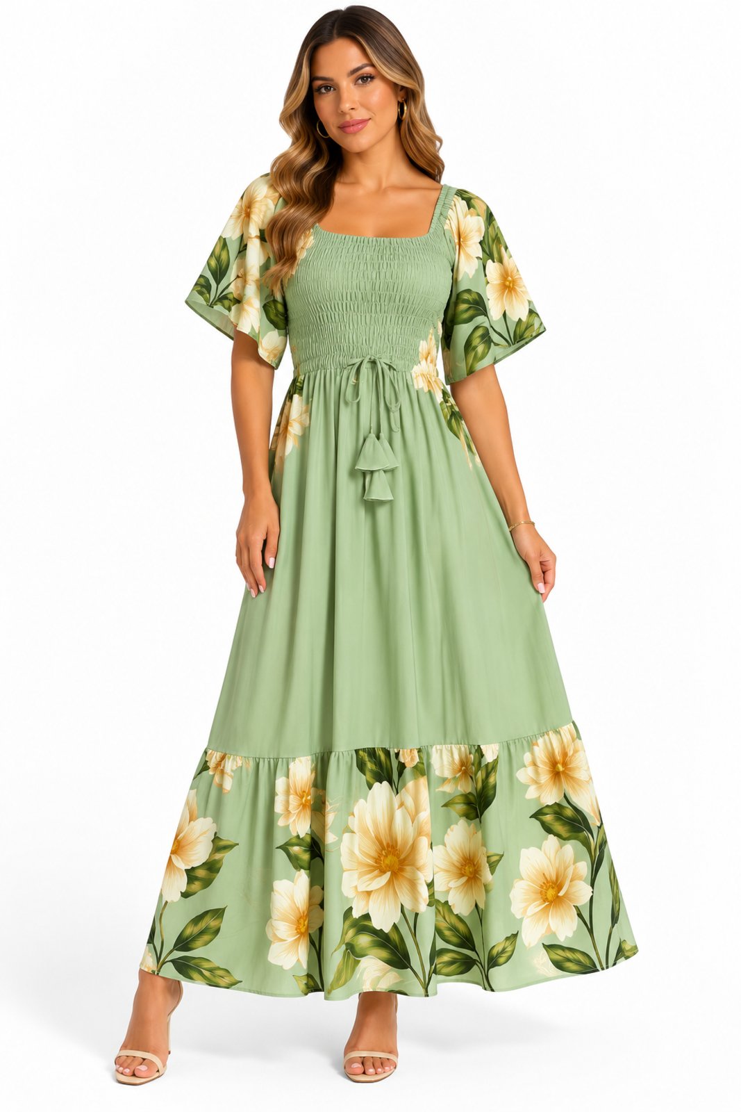Vestido Longo Midi com Lástex D Bell Outlet Fashion Verde