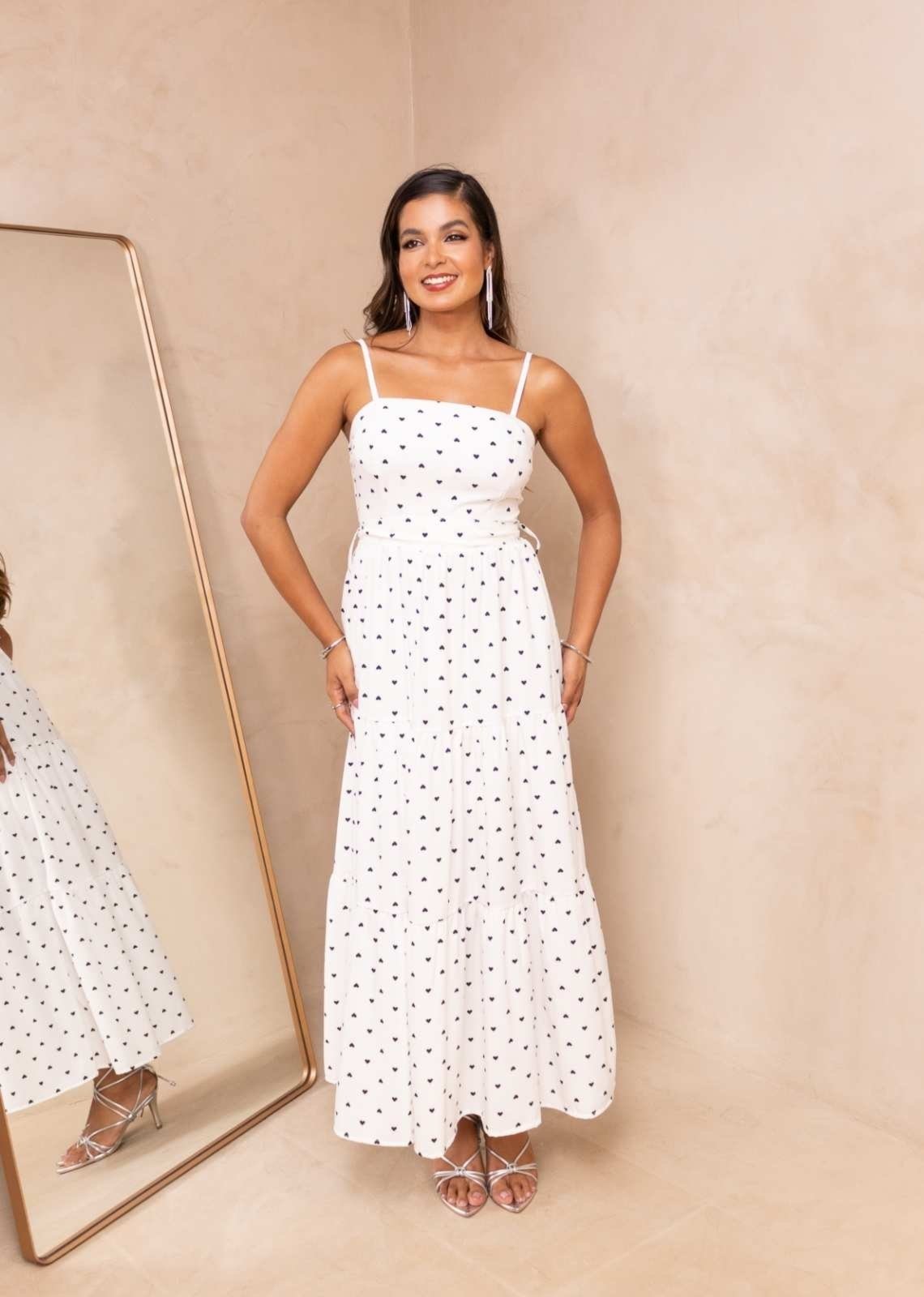 Vestido Alcinha Midi Zamia Branco Coração