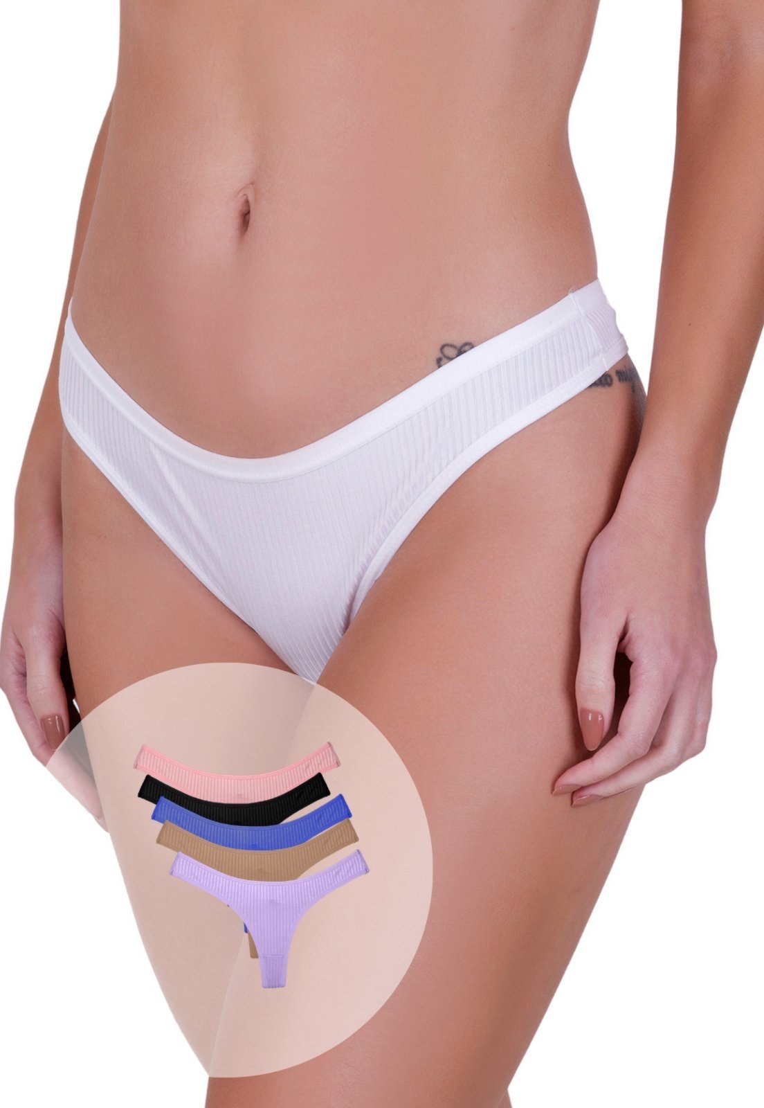 Vista 2 Kit 5 Calcinhas Femininas Fio Bailarina Microfibra Canelada Concept Lingerie multicolorido Concept Lingerie multicolorido