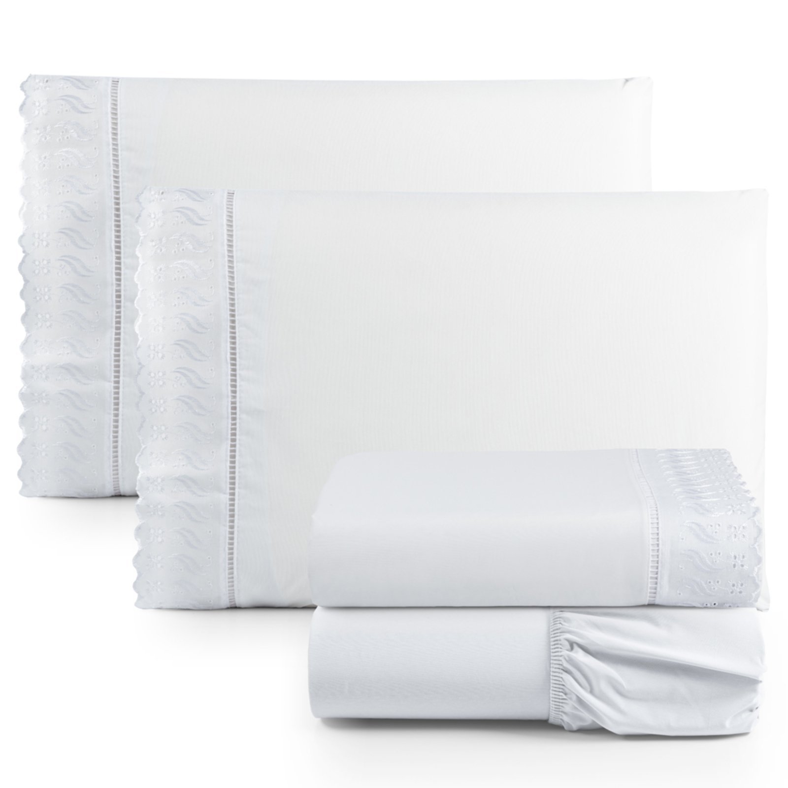 Jogo Cama Lençol Casa Scarpa Paris Casal Padrão Percal 180 Fios Algodão Lese Bordada 4 Peças - Branco