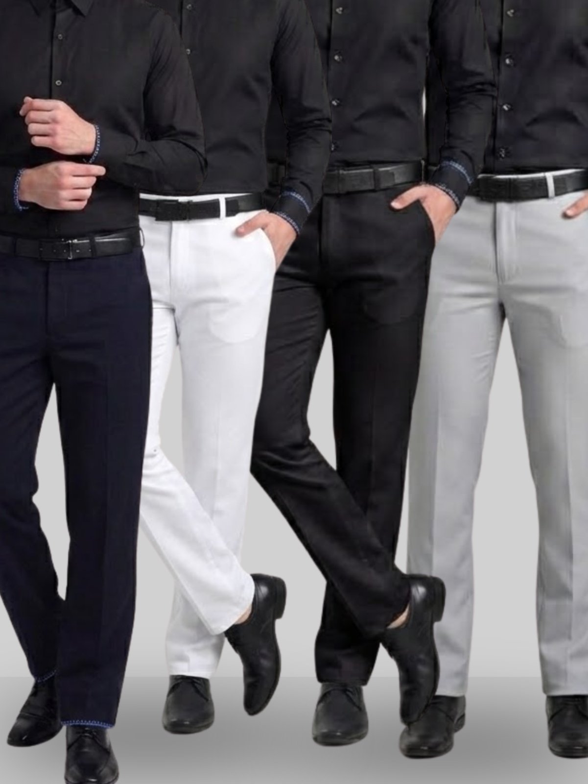 KIT Masculino 4 Peças - Calça Social Azul Marinho, Branco, Preto e Cinza Claro