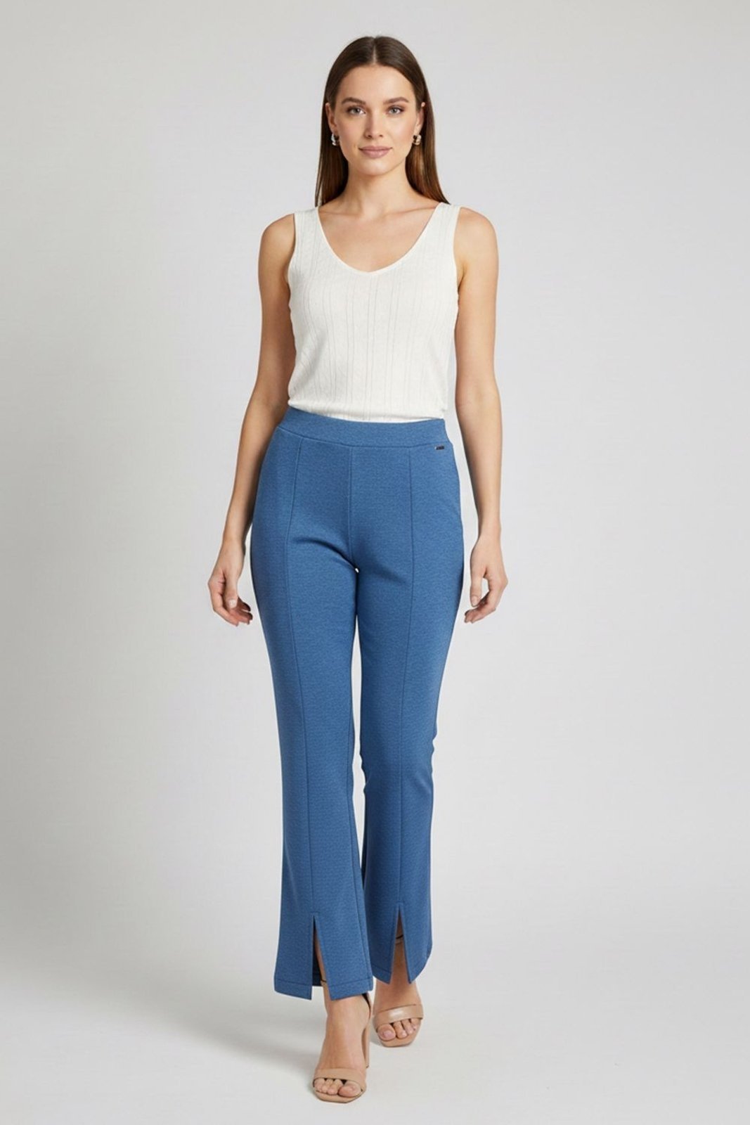 Calça Feminina Flare Com Fenda Frontal Marialícia Azul